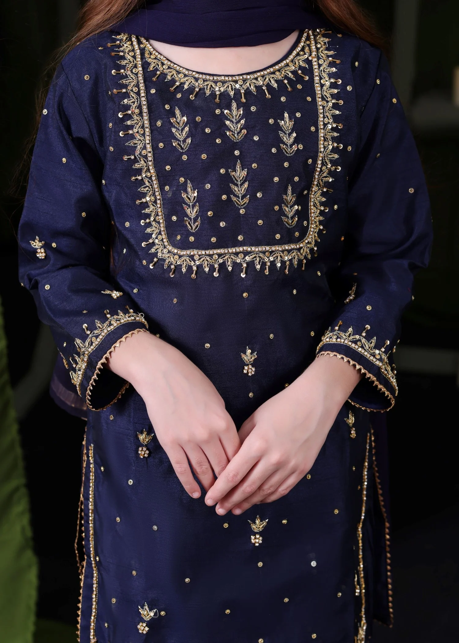 raw silk Kurta Set in Navy blue - view 8