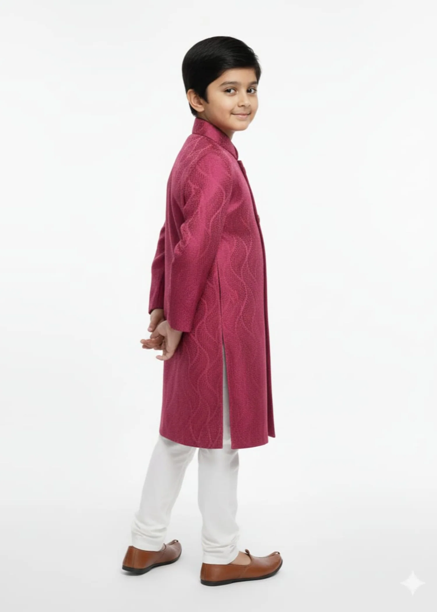 jamawar Sherwani in Cherry red - view 2