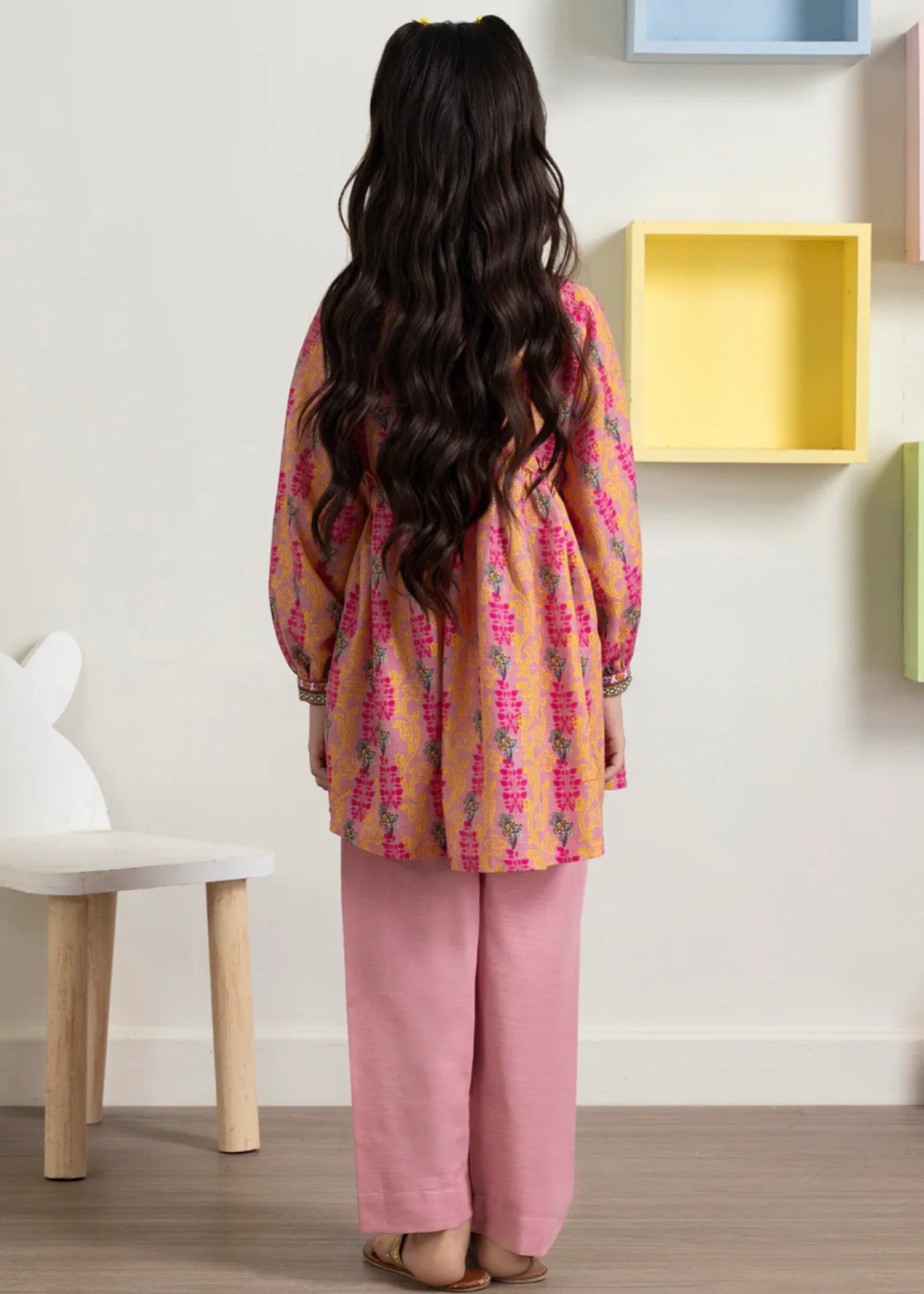 khaddar Short Frock in Multi - view 3