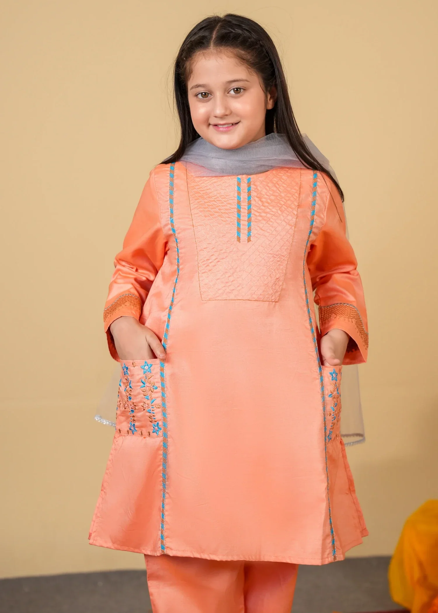 cotton Kurta Set in Peach pink - view 5