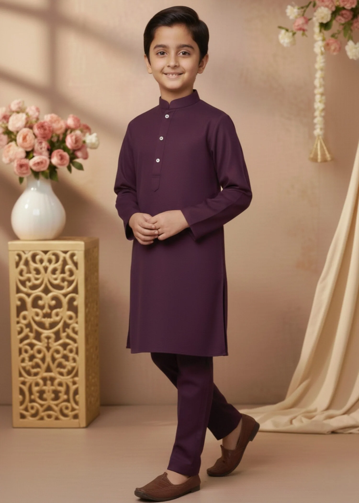 wash & wear Kurta Set in Deep purple - view 3