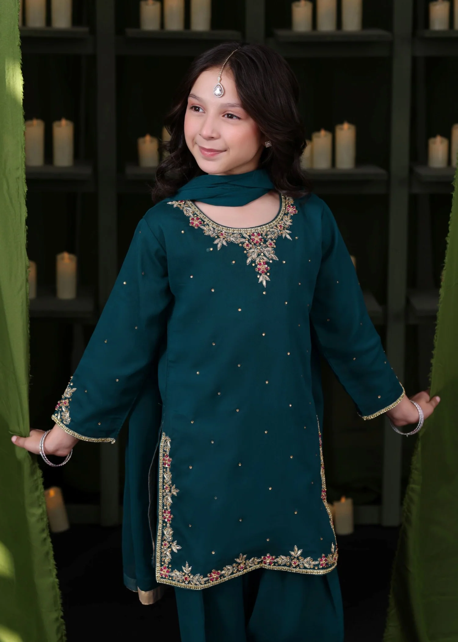 chiffon Kurta Set in Teal - view 5