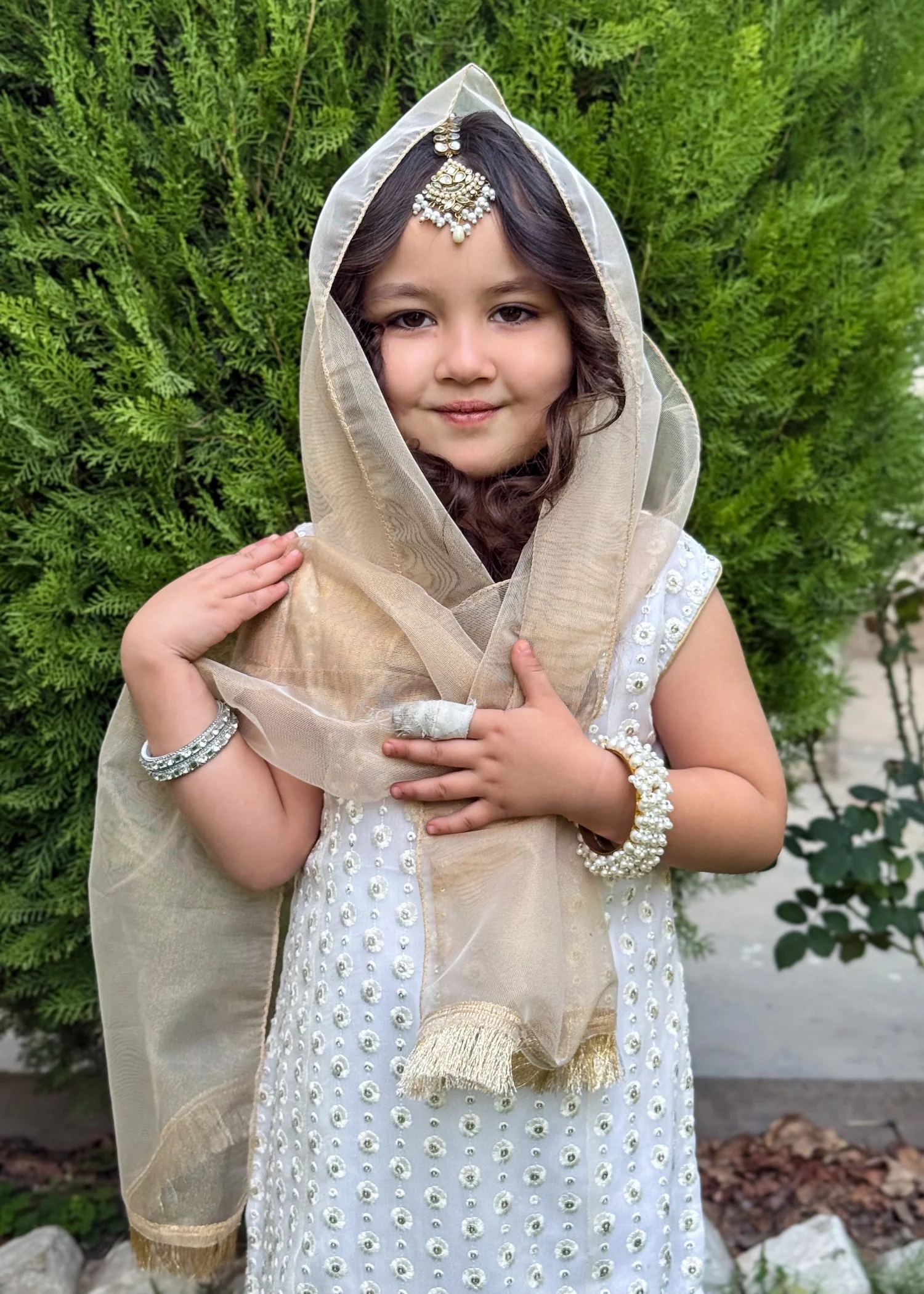 crinkle chiffon Gharara in Eggshell - view 3