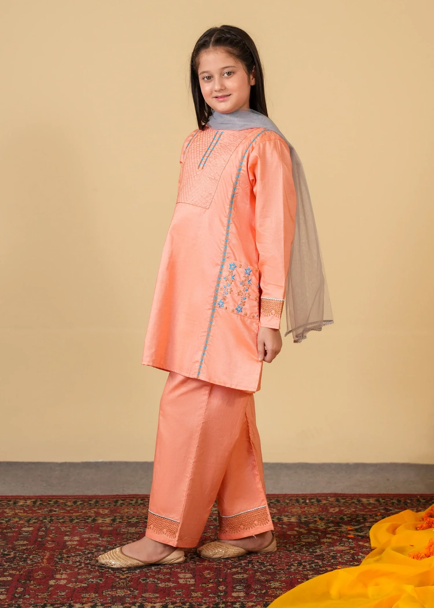 cotton Kurta Set in Peach pink - view 2