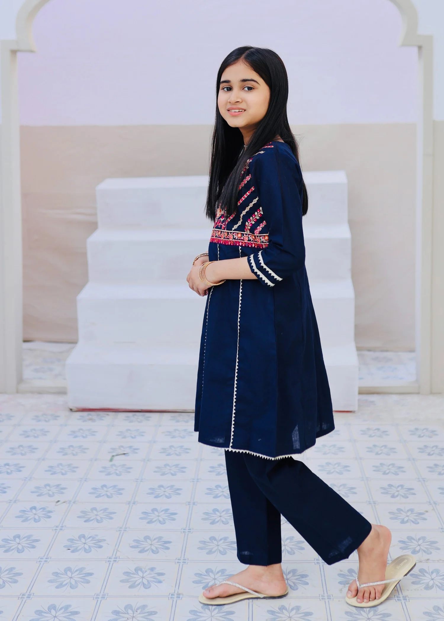 cotton Short Frock in Navy blue - view 8