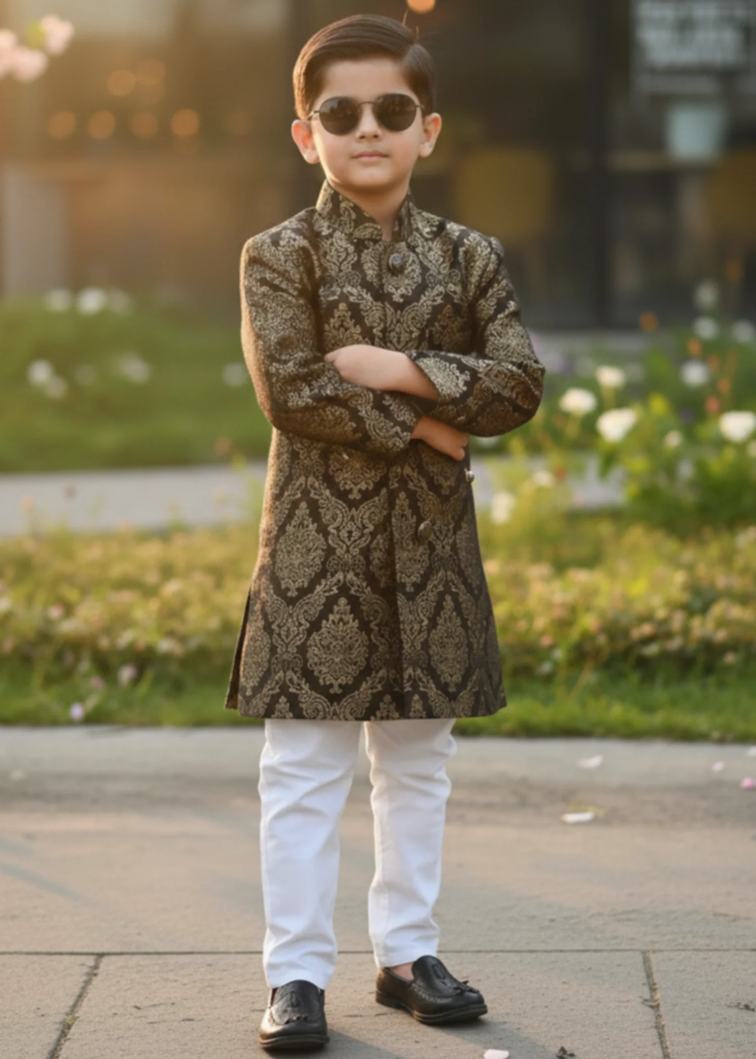jamawar Sherwani in Black - view 7