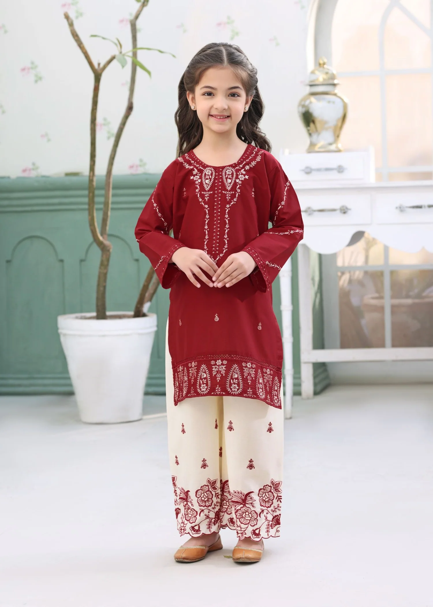 lawn Kurta Set in Red