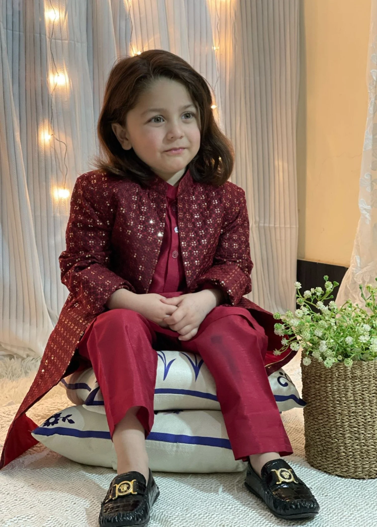 jamawar Sherwani in Red - view 5