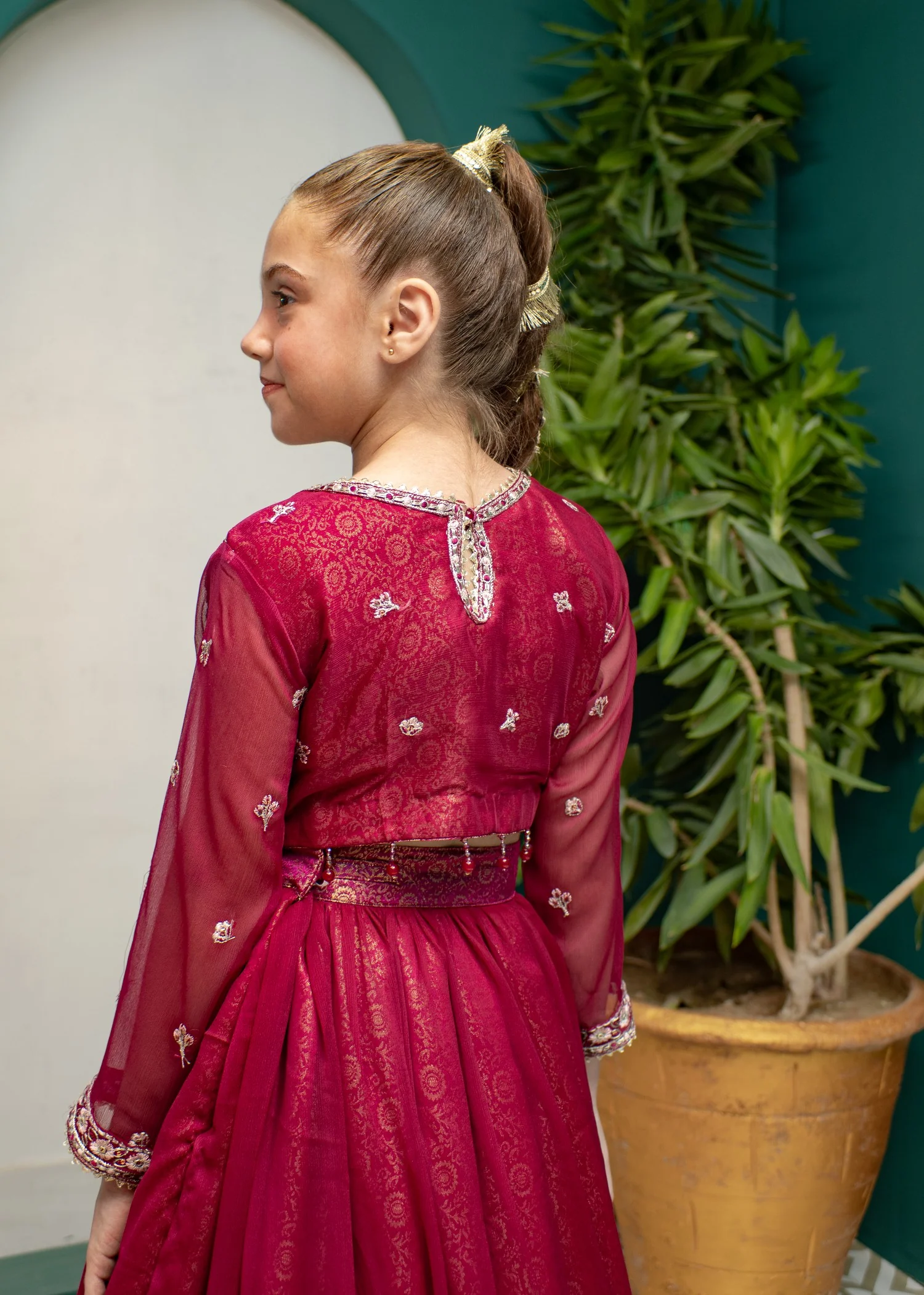 chiffon Lehenga in Raspberry - view 4