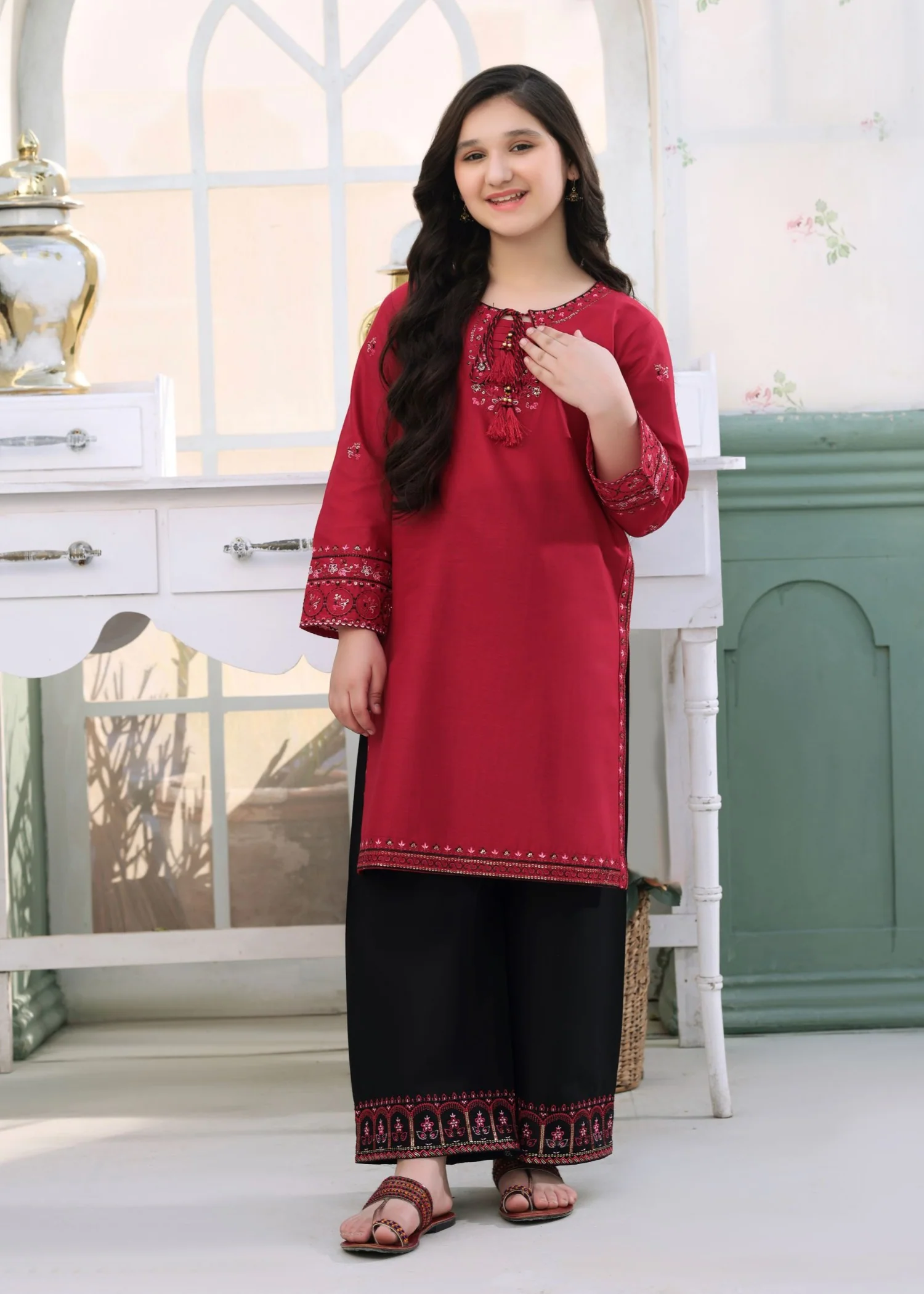 lawn Kurta Set in Red