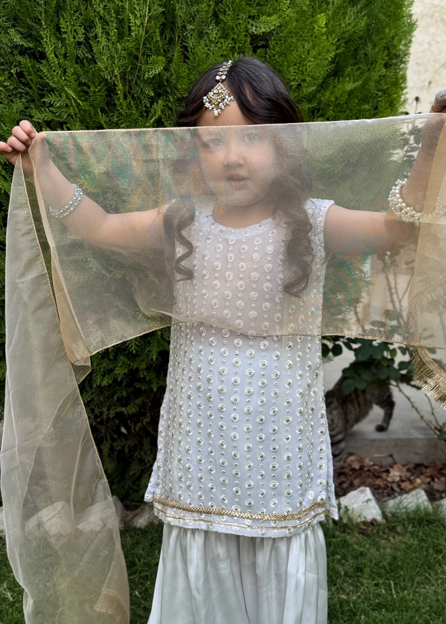 crinkle chiffon Gharara in Eggshell - view 4