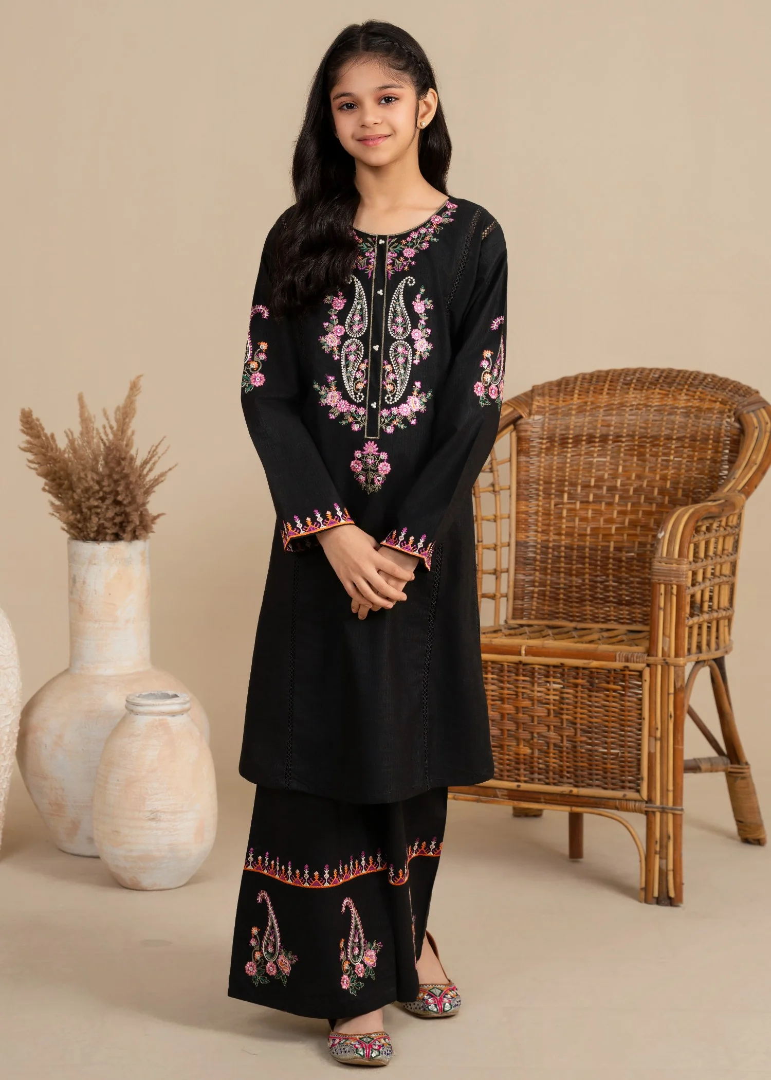 lawn cotton Short Frock in Black
