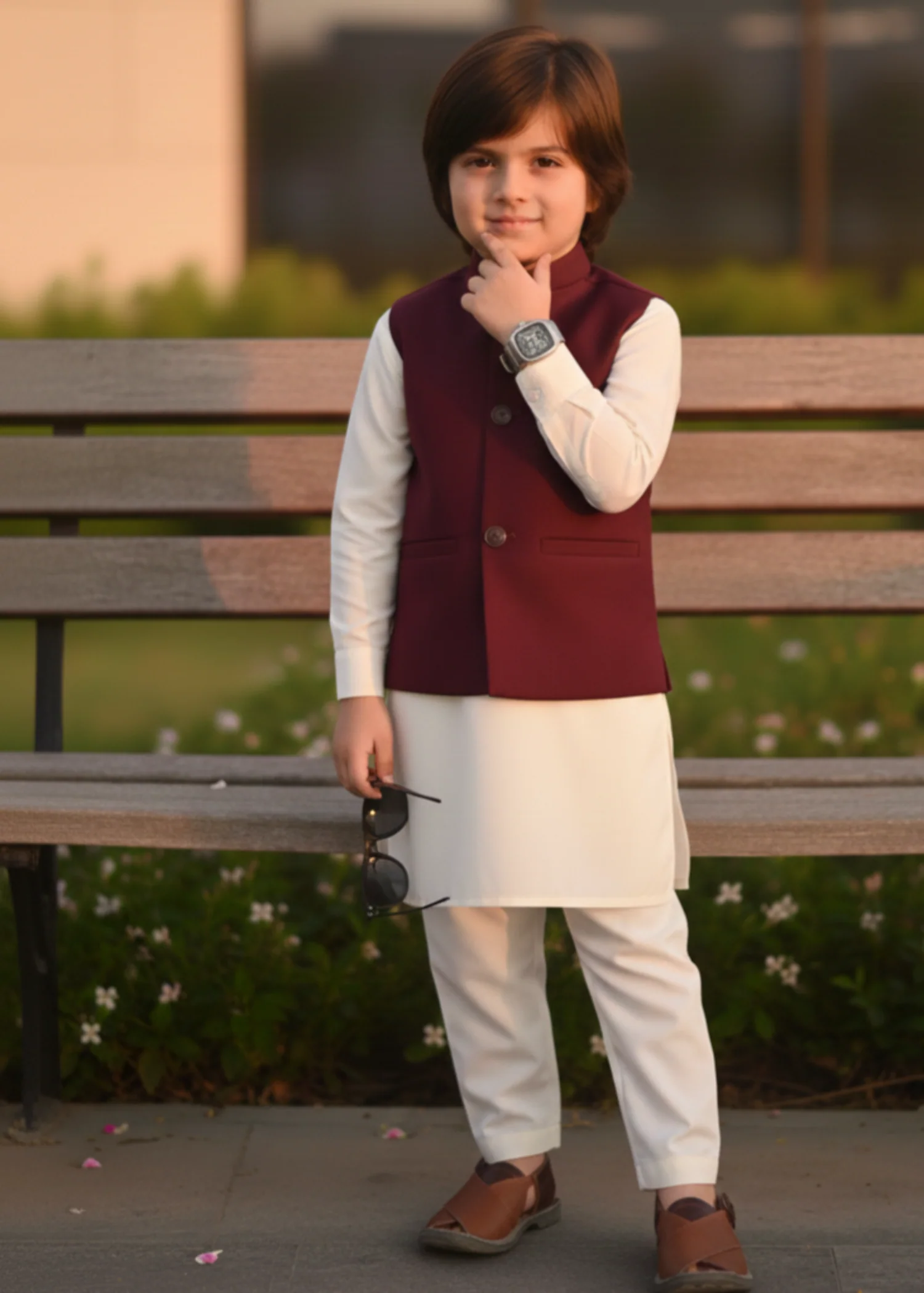 suiting Waistcoat in Maroon - view 2