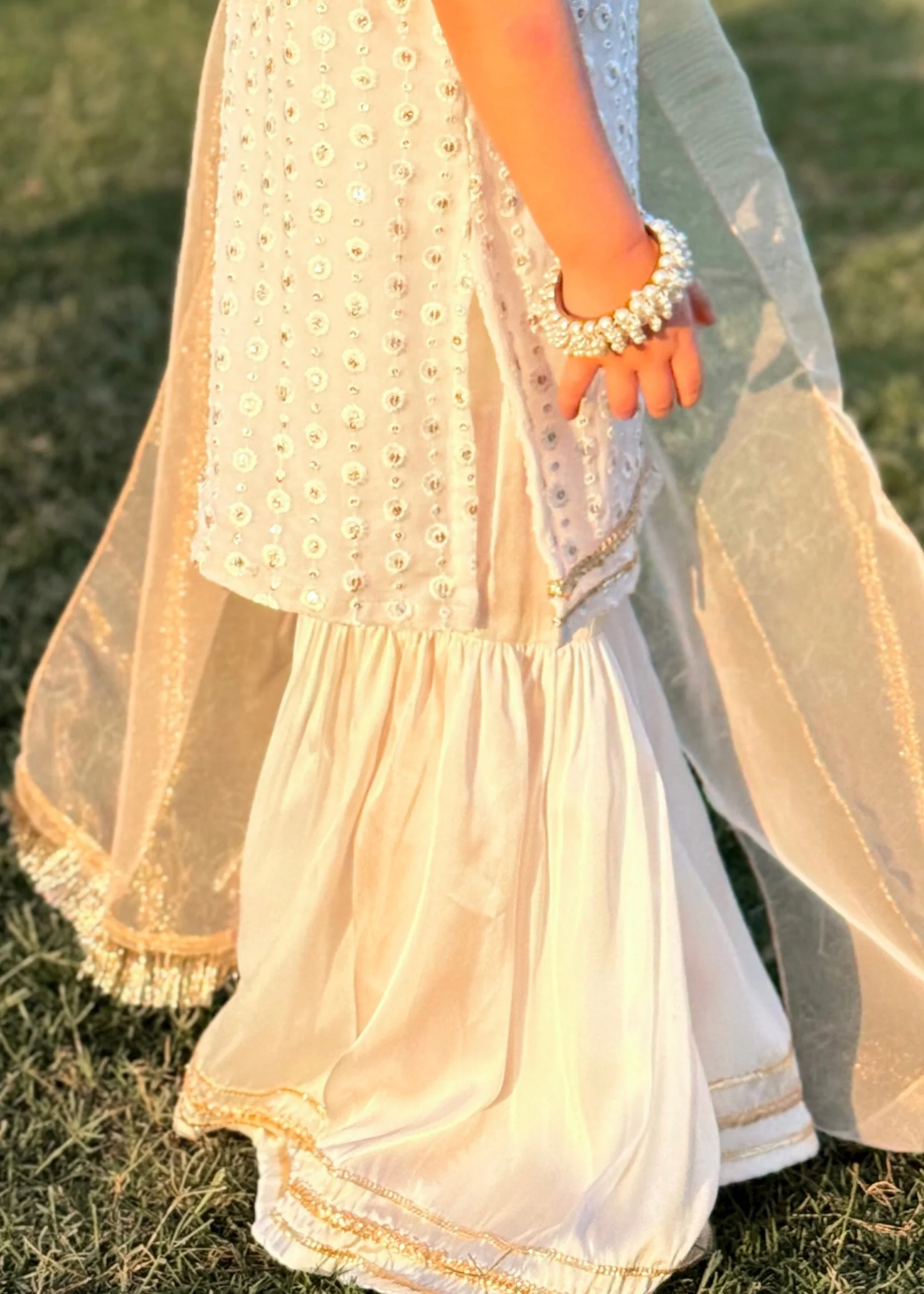 crinkle chiffon Gharara in Eggshell - view 2