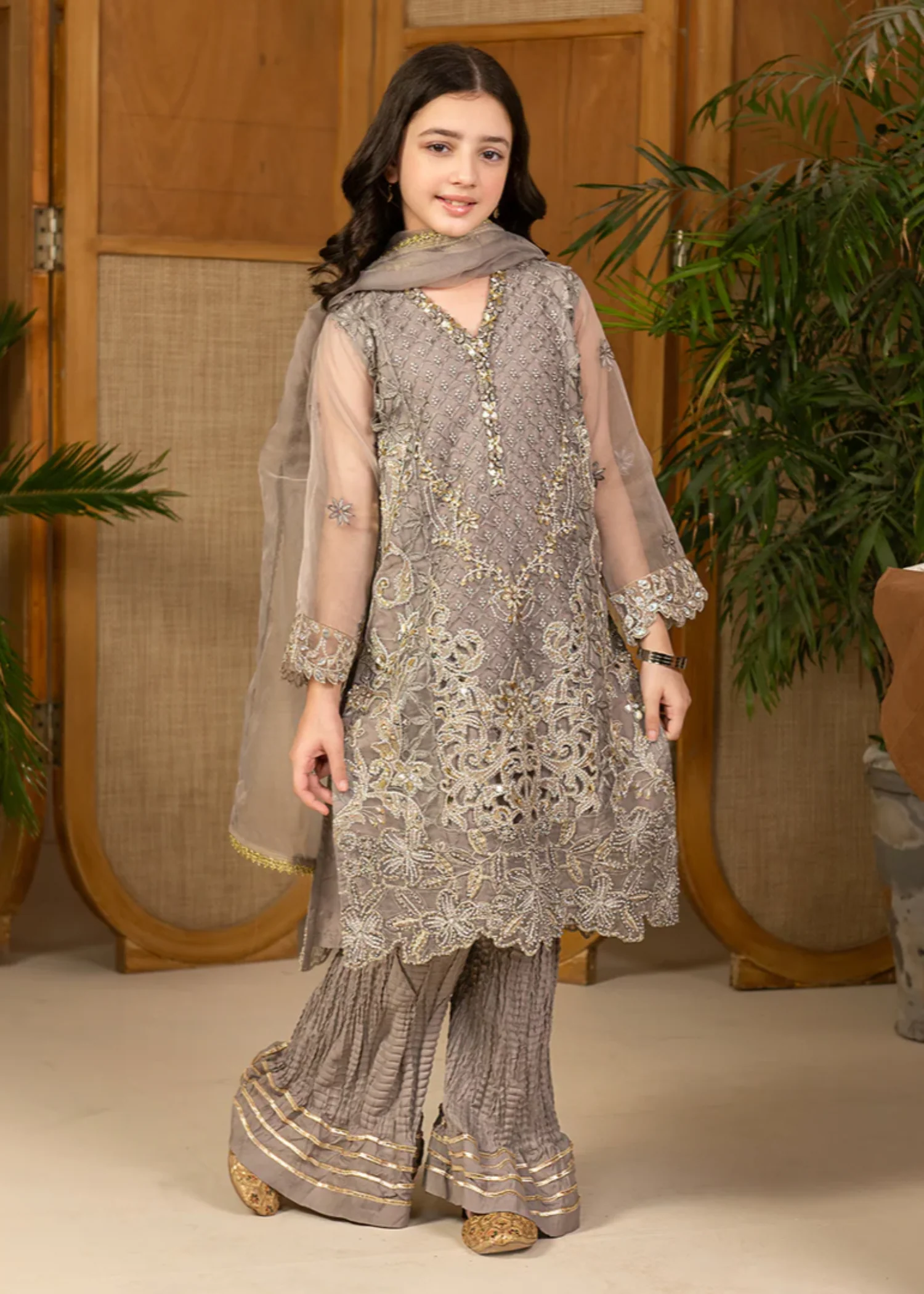organza Gharara in Grey