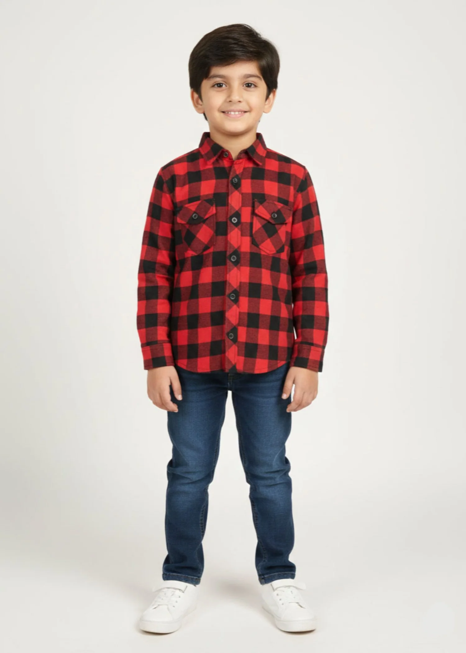 flannel Casual Shirt in Black, cardinal red