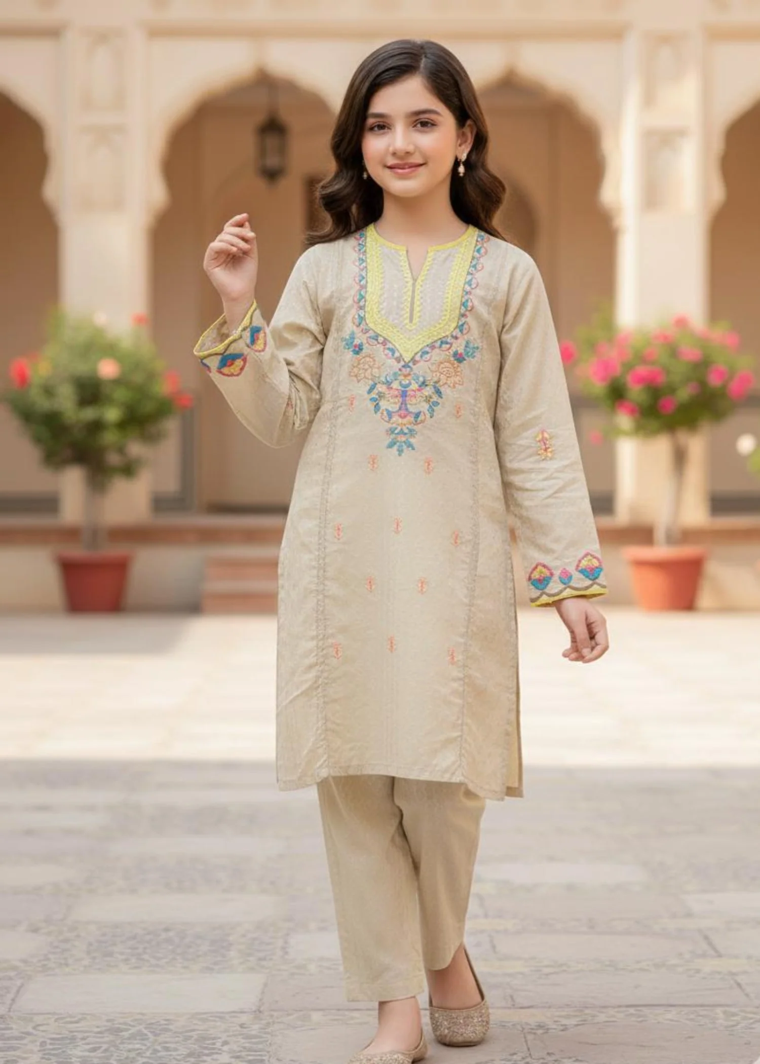 linen Kurta Set in Cream