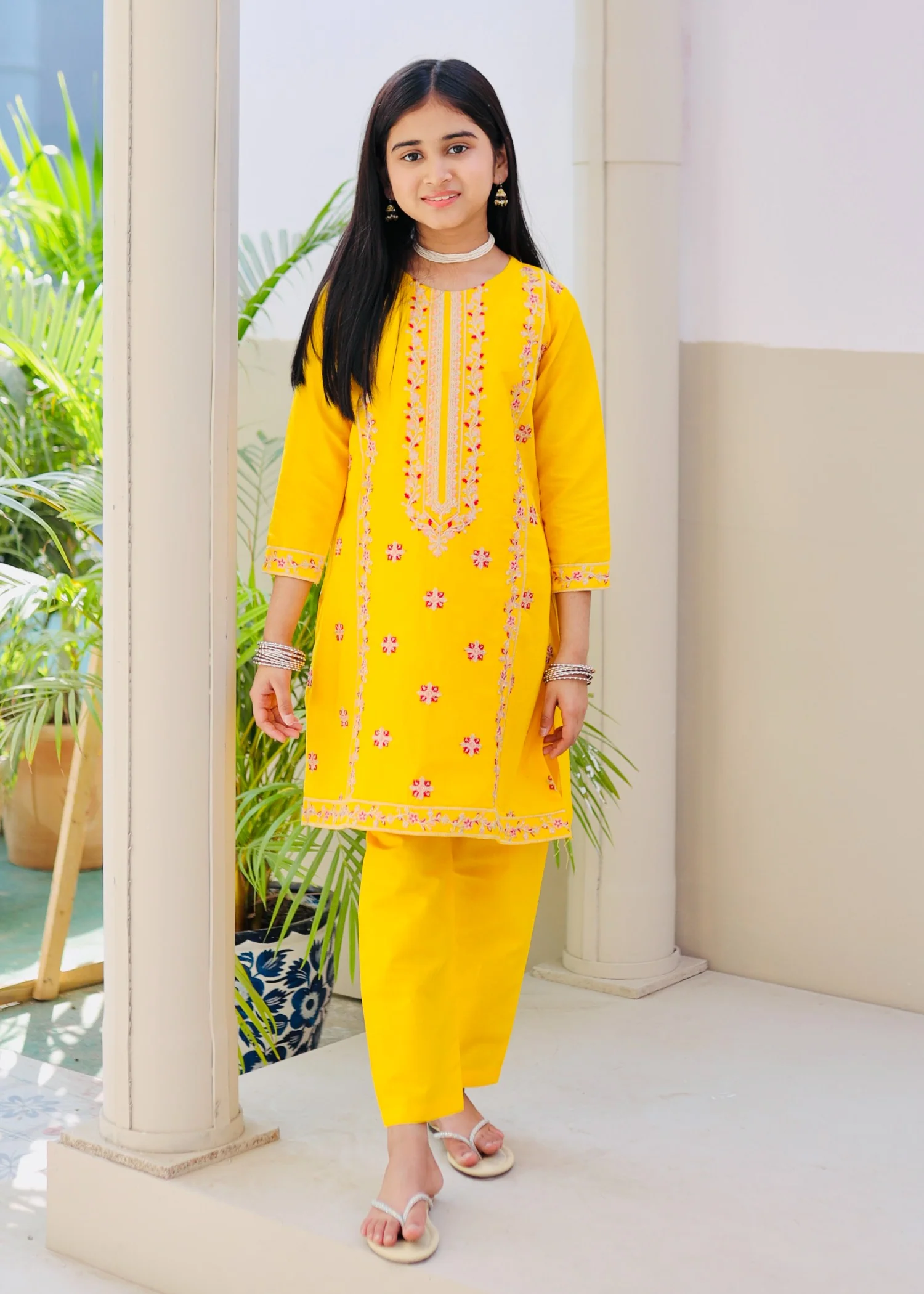 cotton Kurta Set in Yellow - view 2