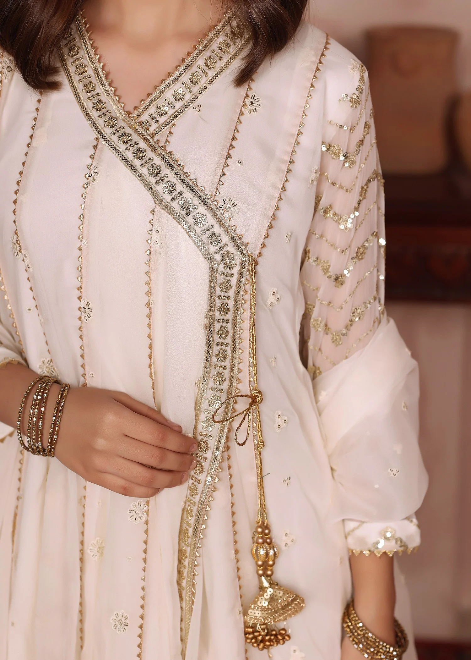 chiffon Angrakha in Off-white - view 6