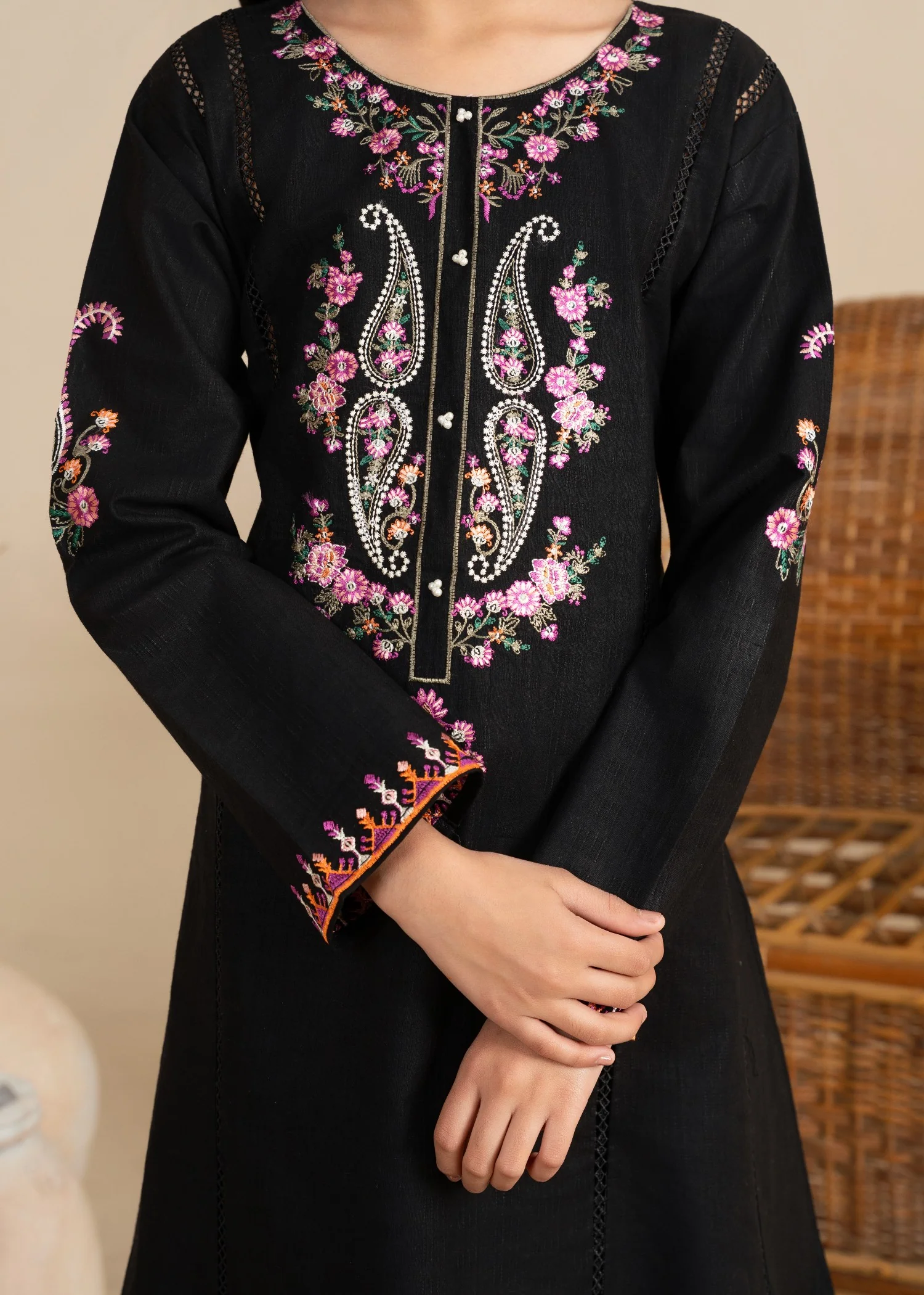 lawn cotton Short Frock in Black - view 4