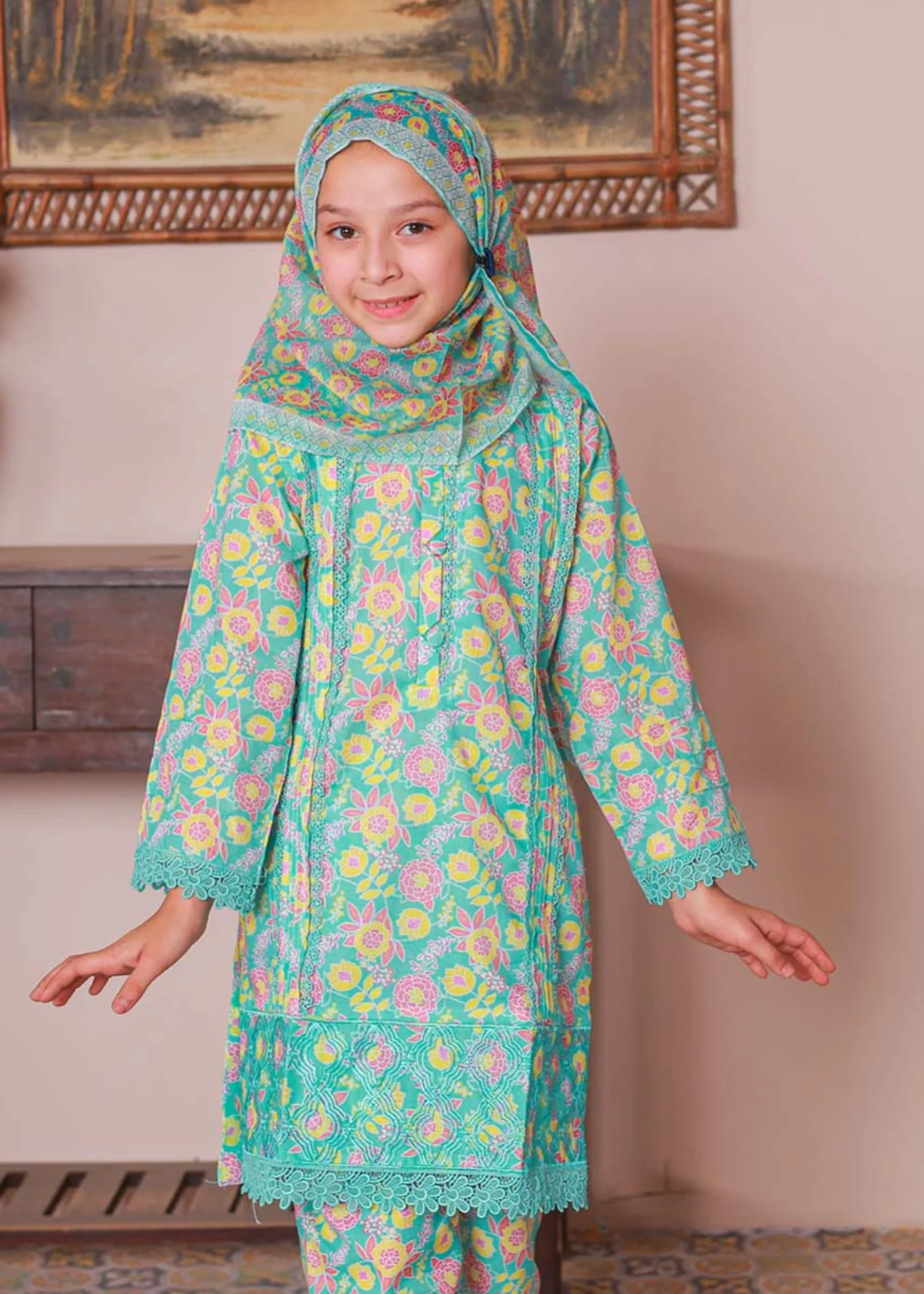 lawn Kurta Set in Light cyan - view 2