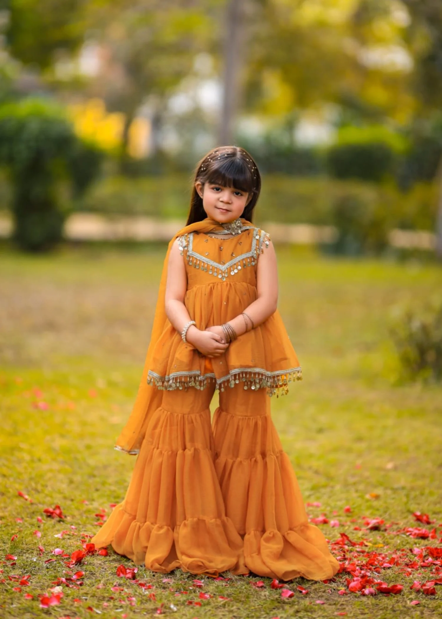 chiffon Gharara in Mari gold - chiffon gharara at ShoplyHub