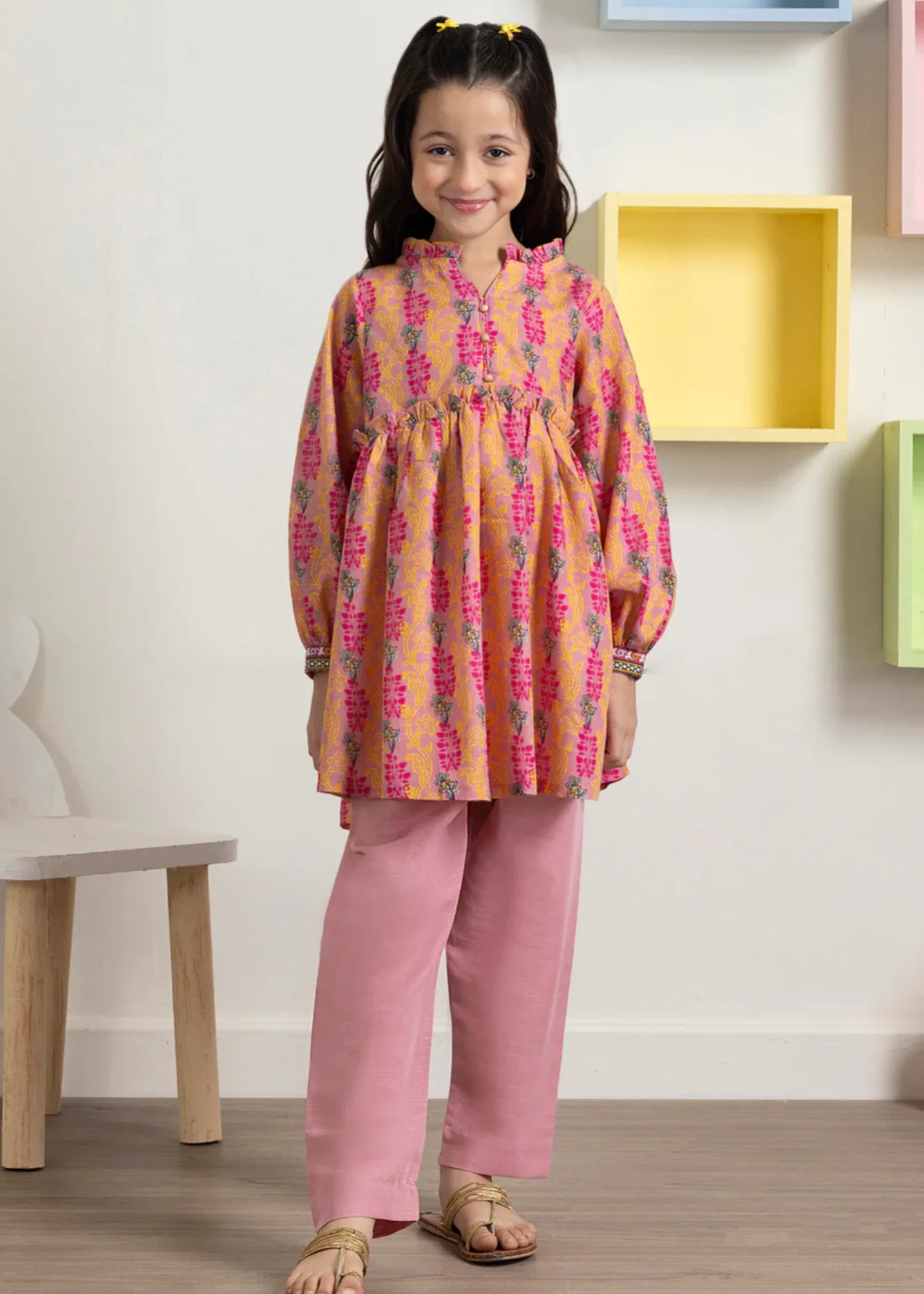 khaddar Short Frock in Multi