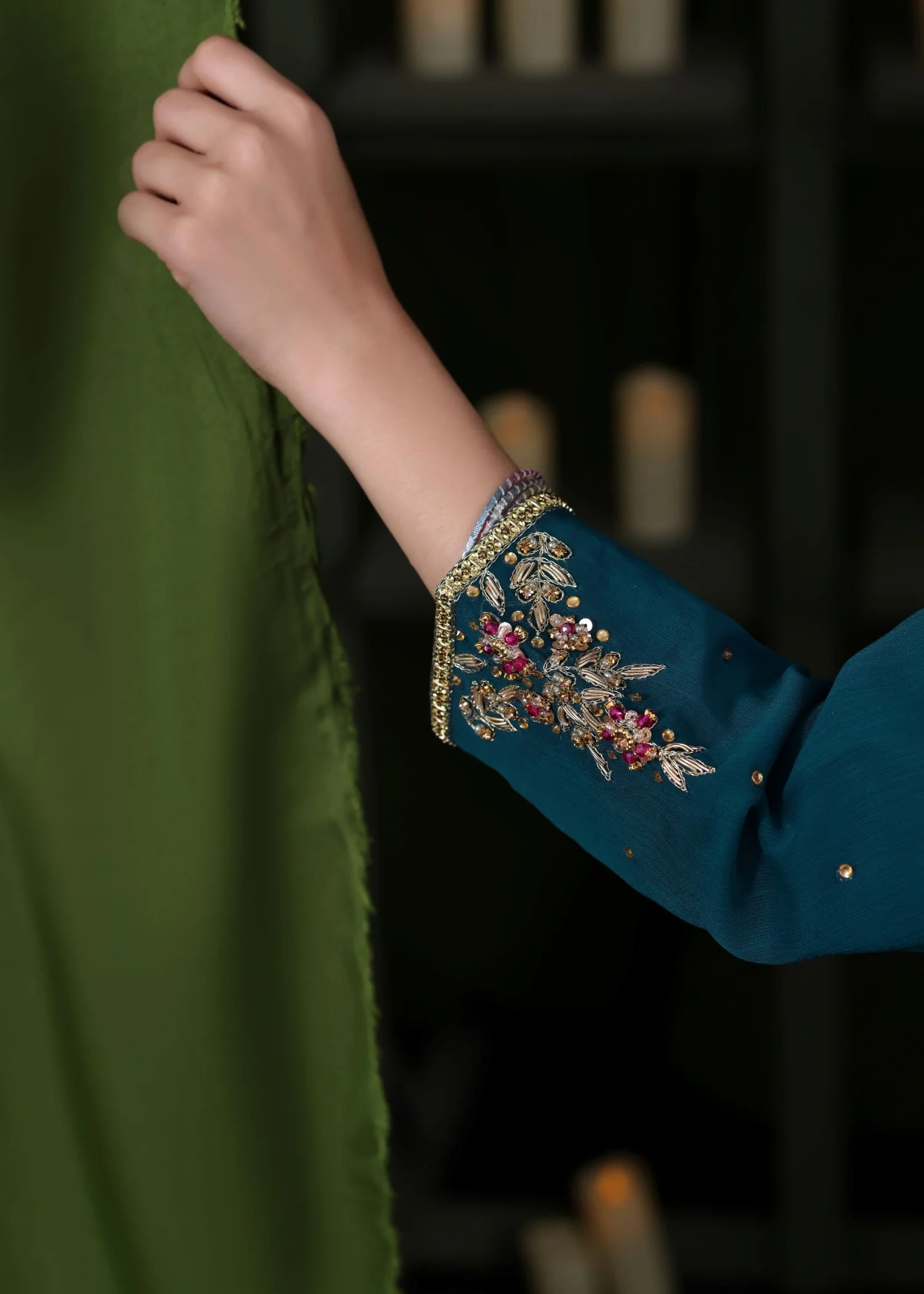 chiffon Kurta Set in Teal - view 7