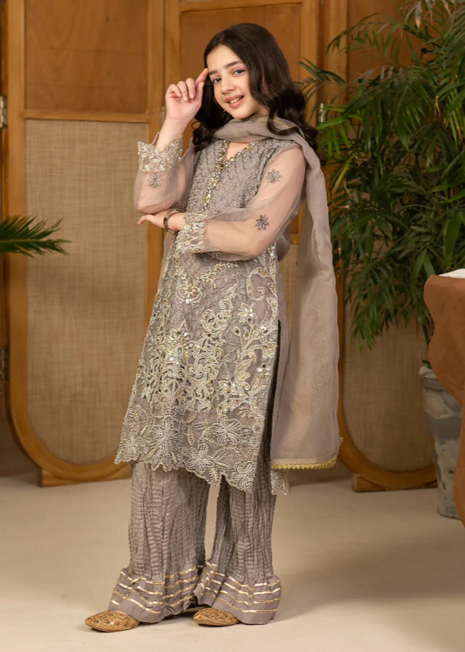 organza Gharara in Grey - view 5