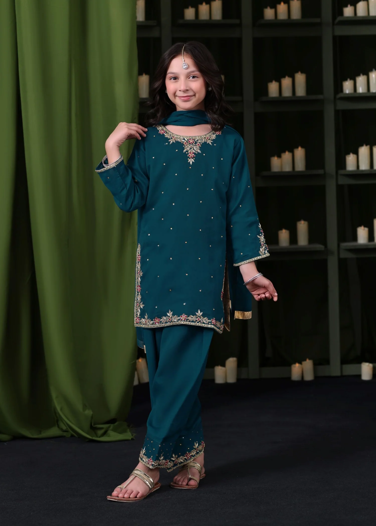 chiffon Kurta Set in Teal - view 2