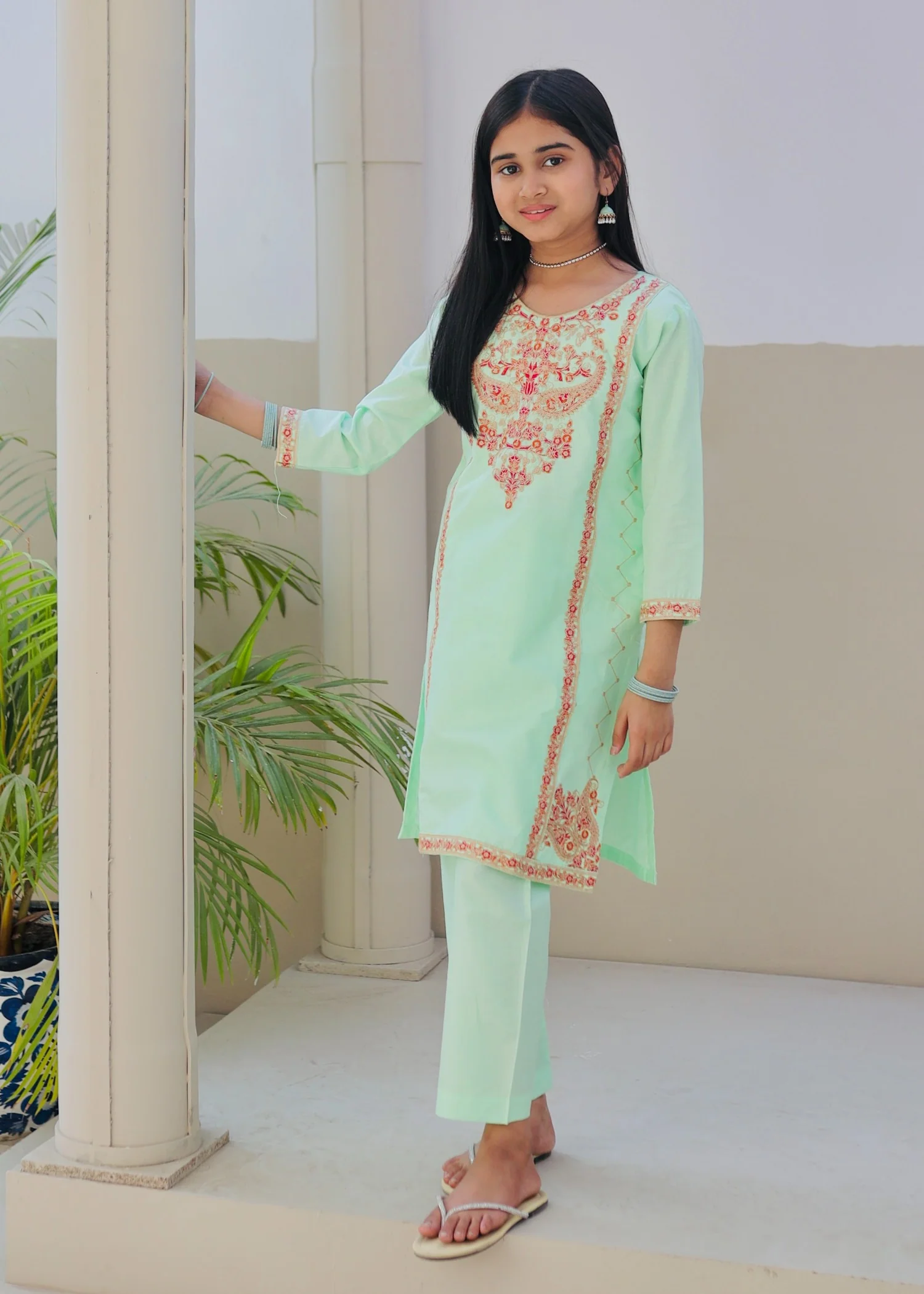 cotton Kurta Set in Tea green - view 5