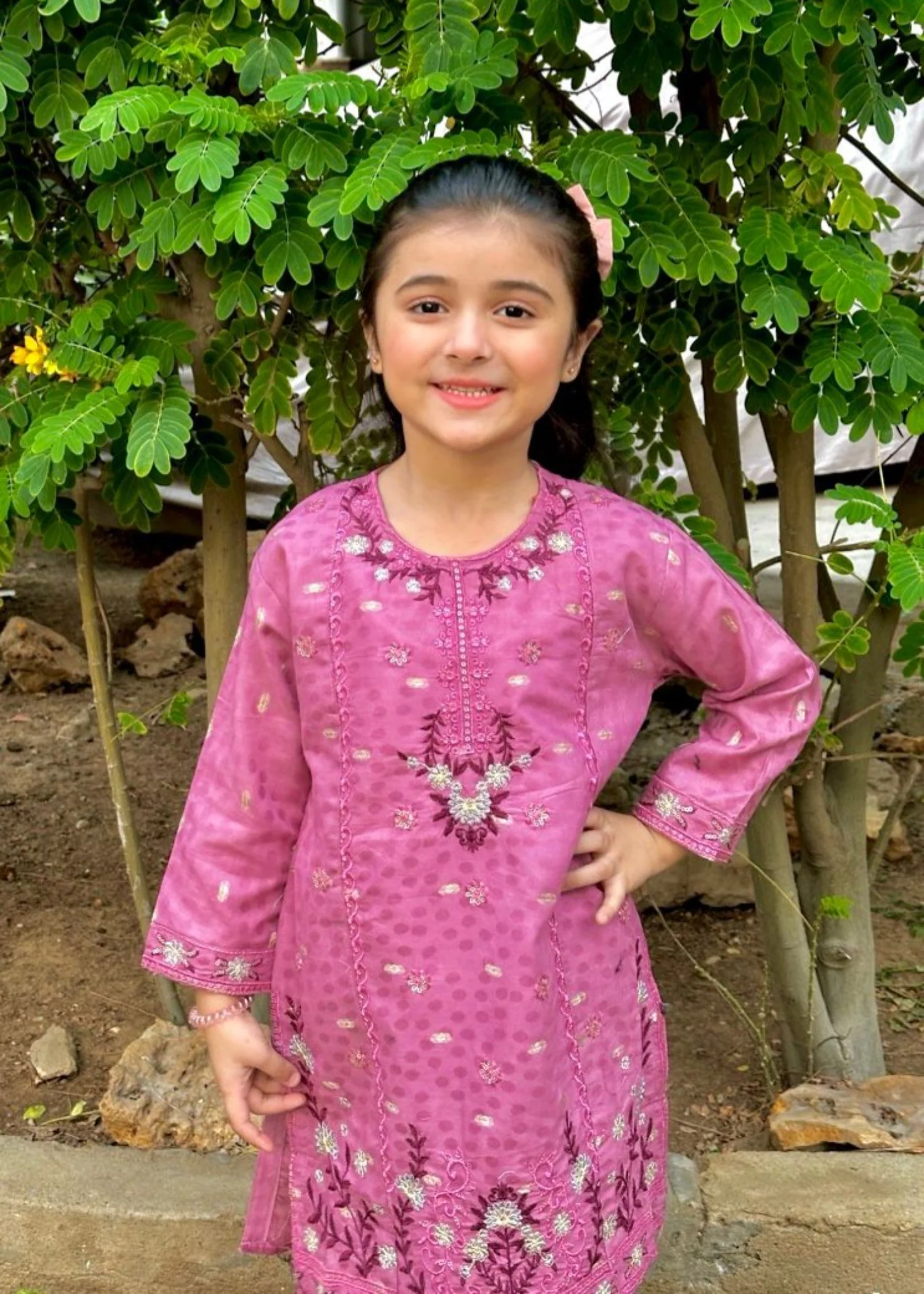 cotton Kurta Set in Fuchsia pink - view 8