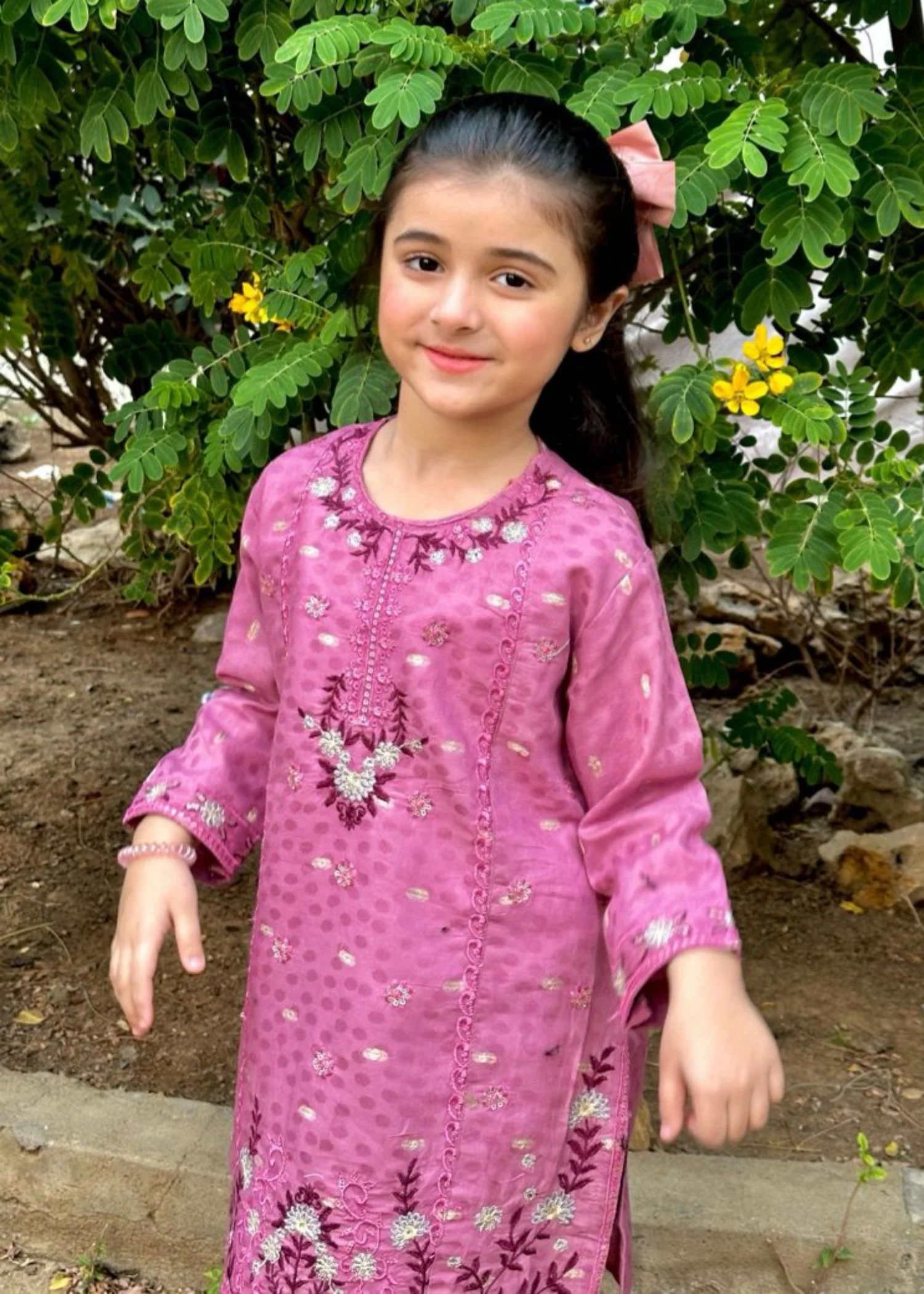 cotton Kurta Set in Fuchsia pink - view 5