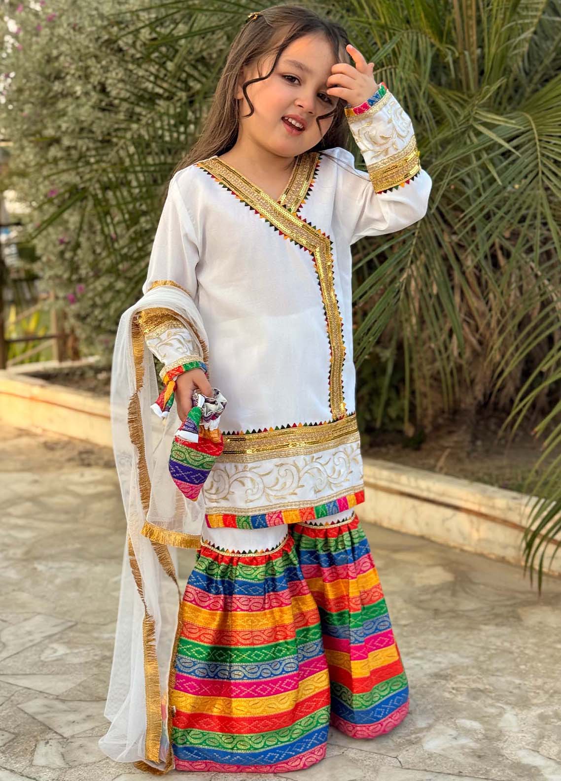 raw silk Gharara in White - view 8