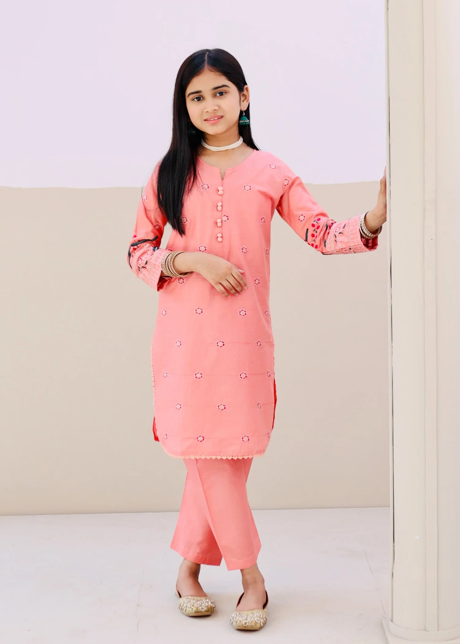 cotton Kurta Set in Peach pink