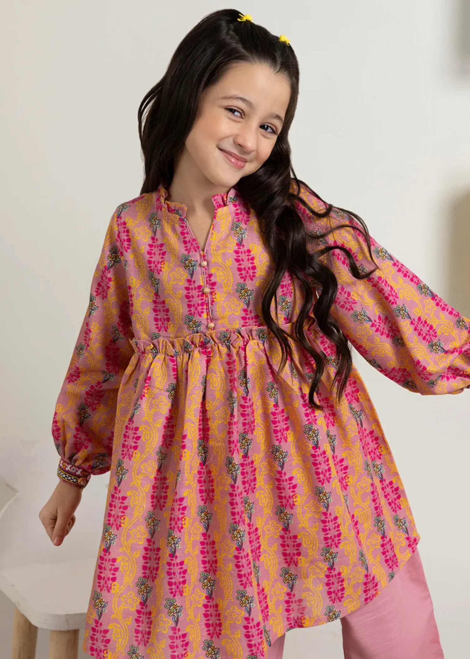 khaddar Short Frock in Multi - view 2