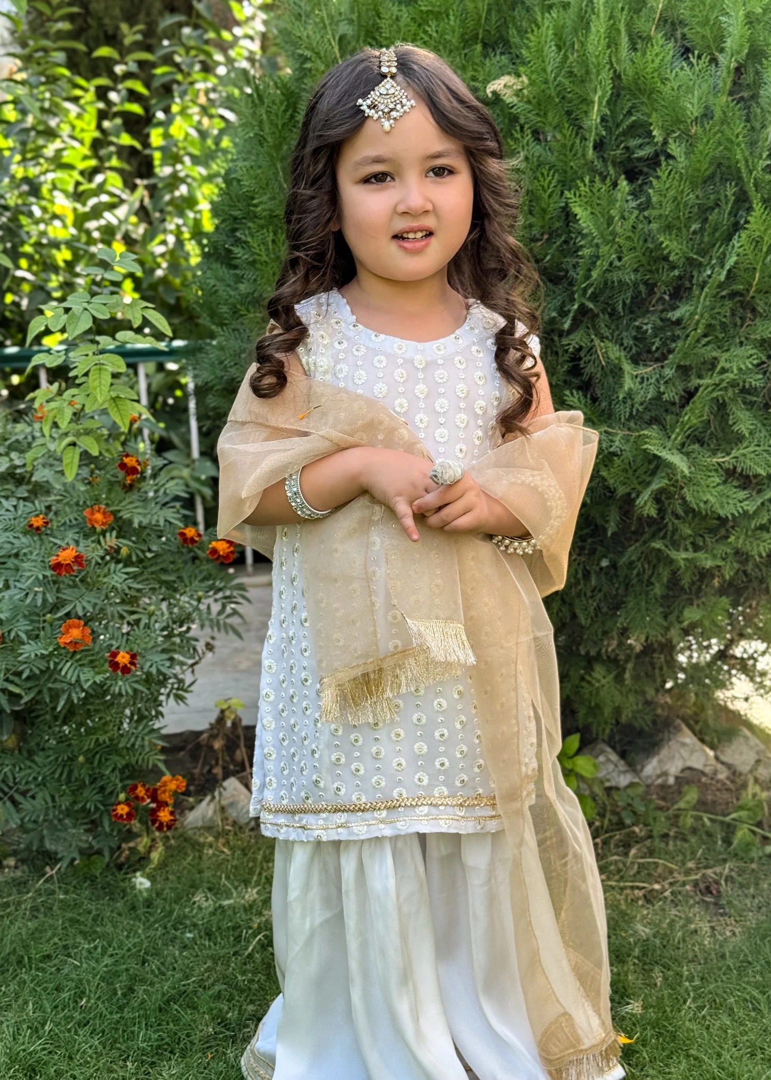 crinkle chiffon Gharara in Eggshell - view 5