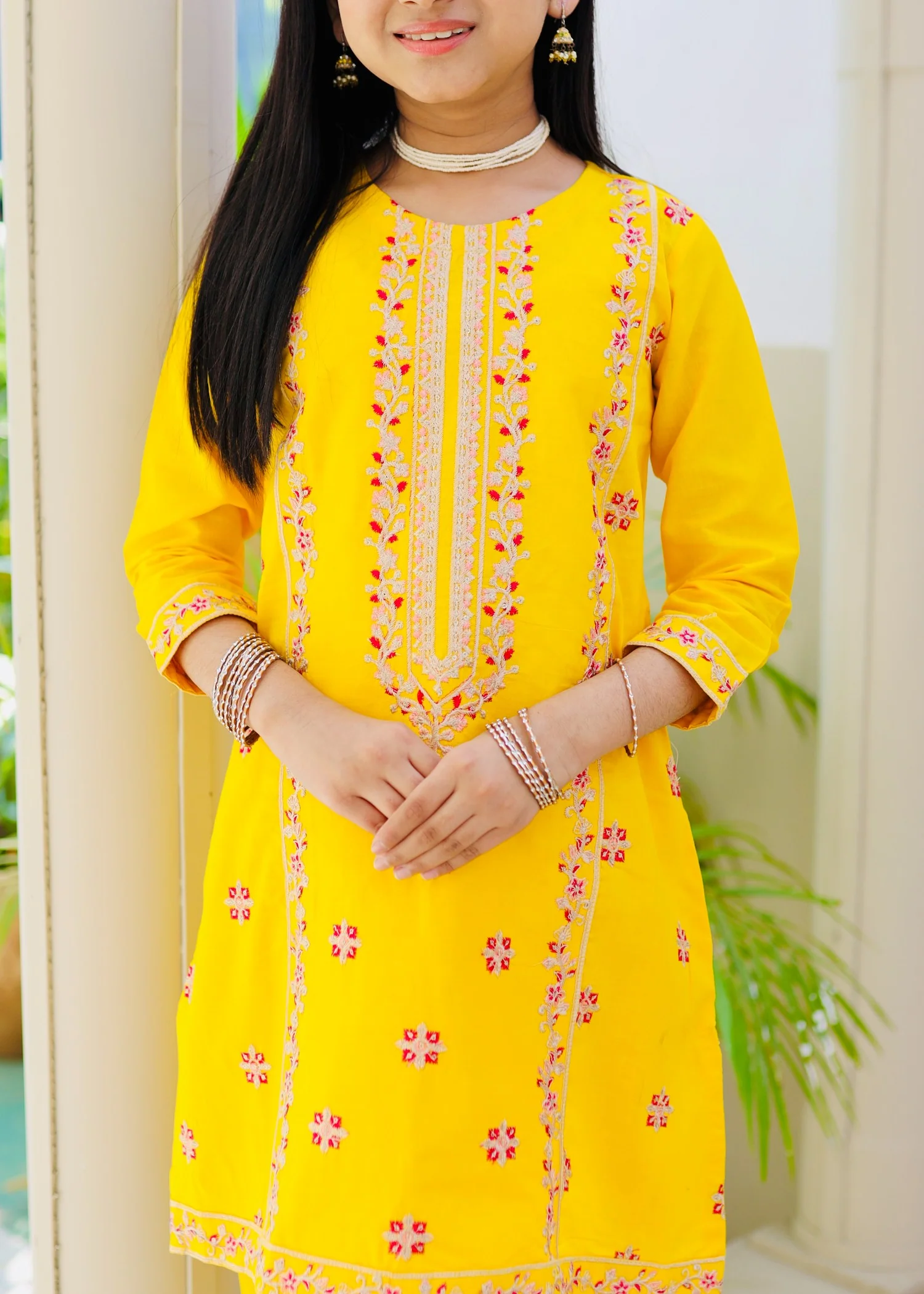 cotton Kurta Set in Yellow - view 4