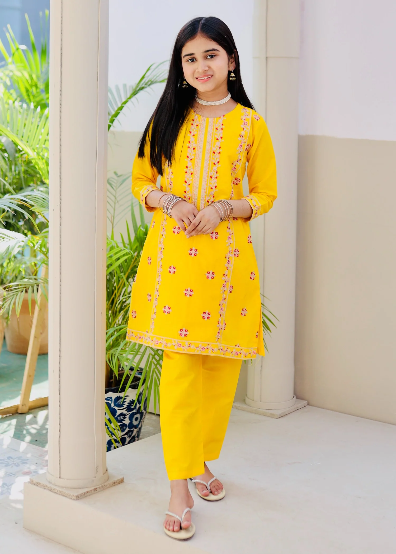 cotton Kurta Set in Yellow