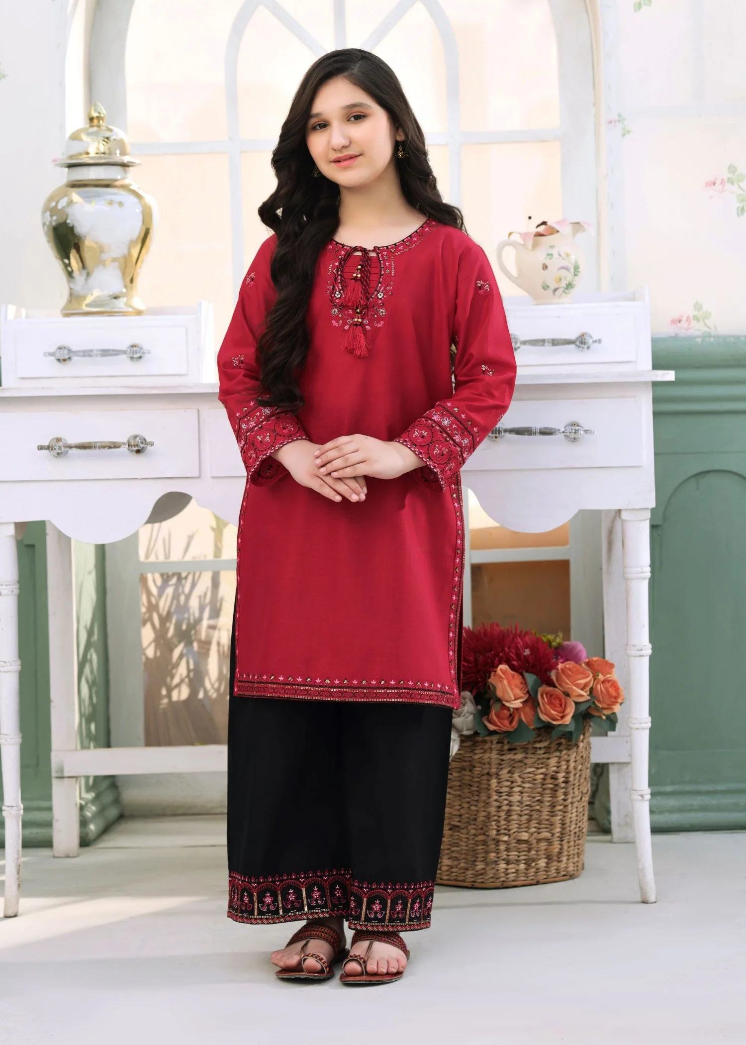 lawn Kurta Set in Red - view 2