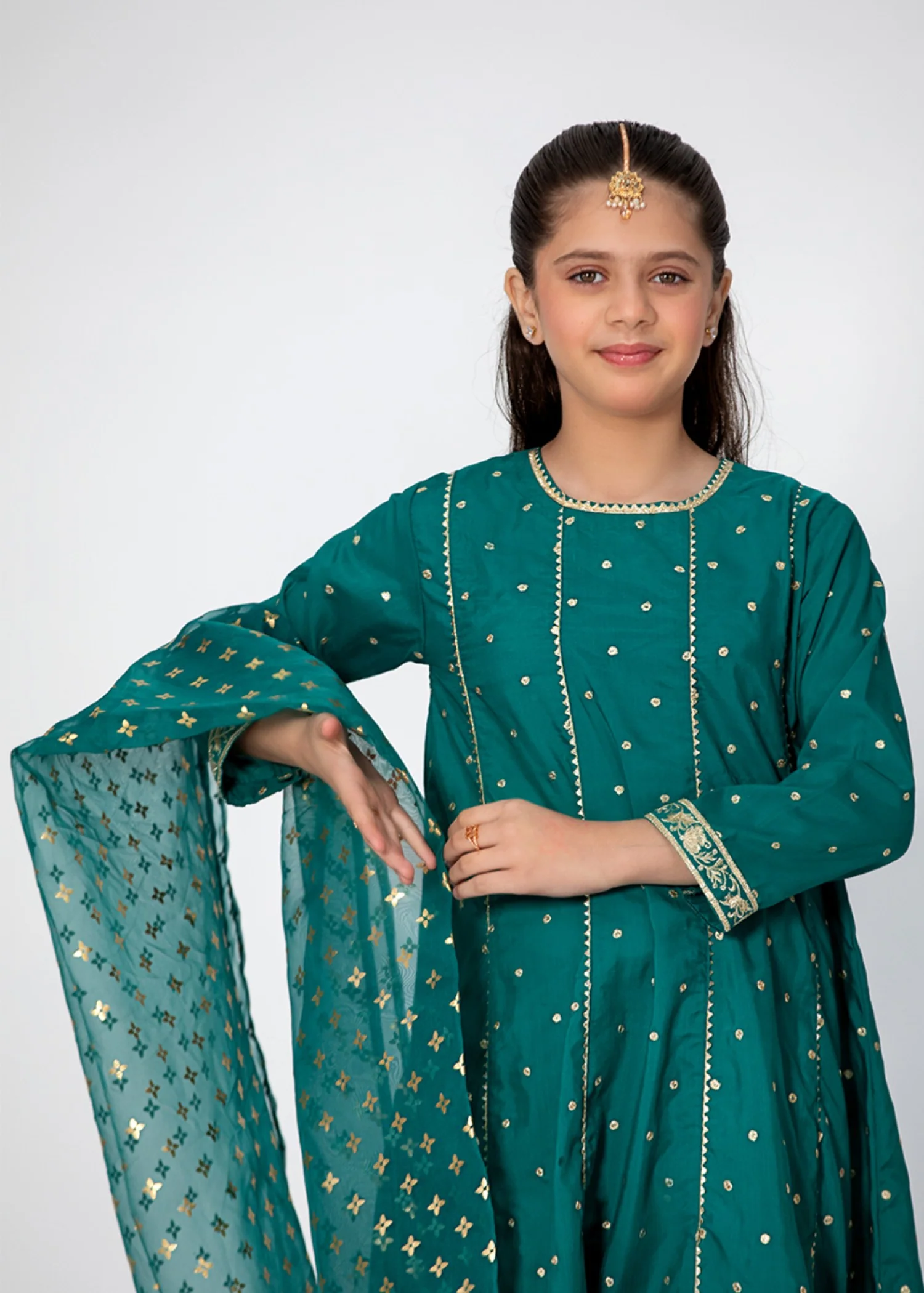 raw silk Pishwas in Sea green - view 5