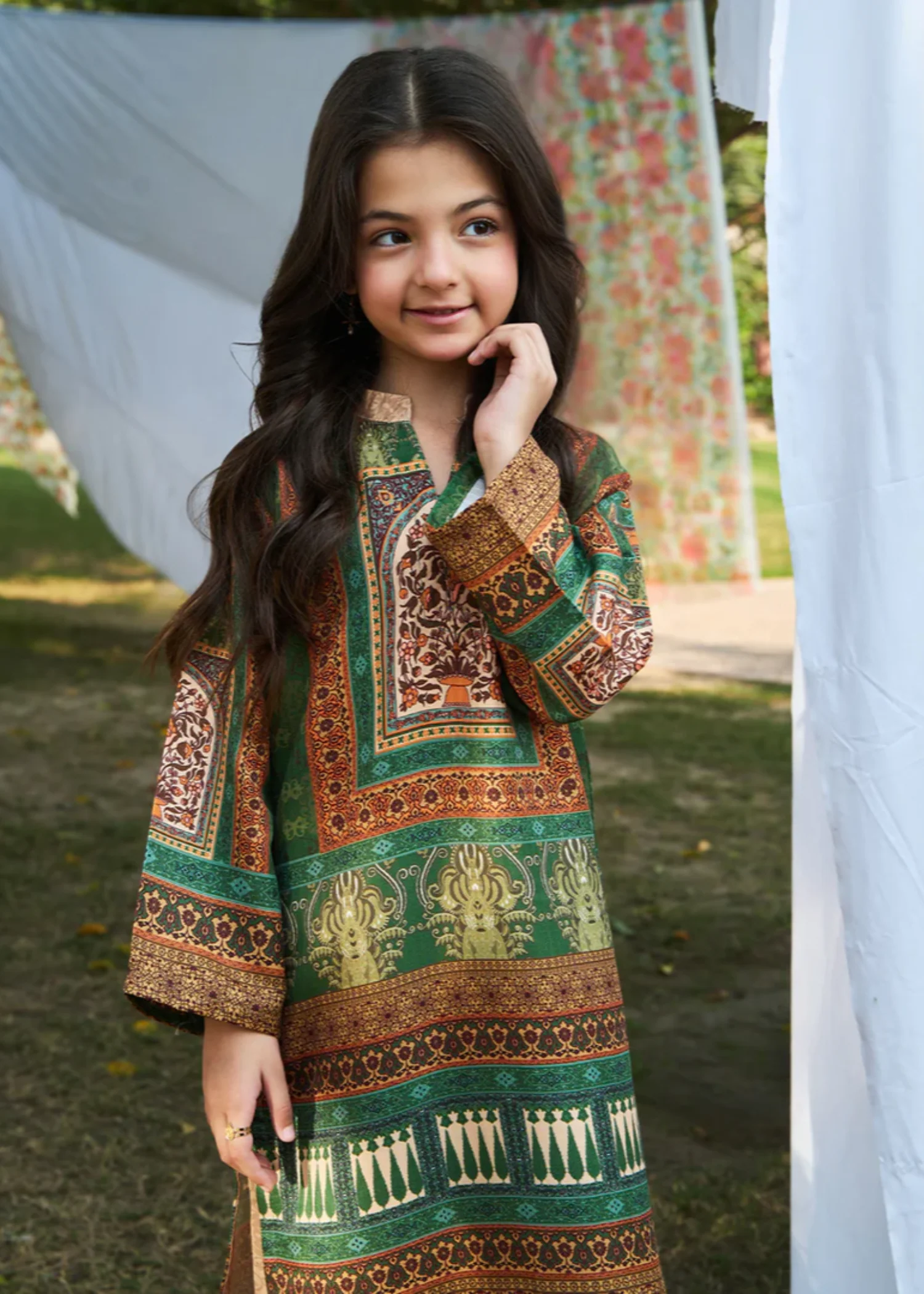 wool Kurta Set in Multi - view 3