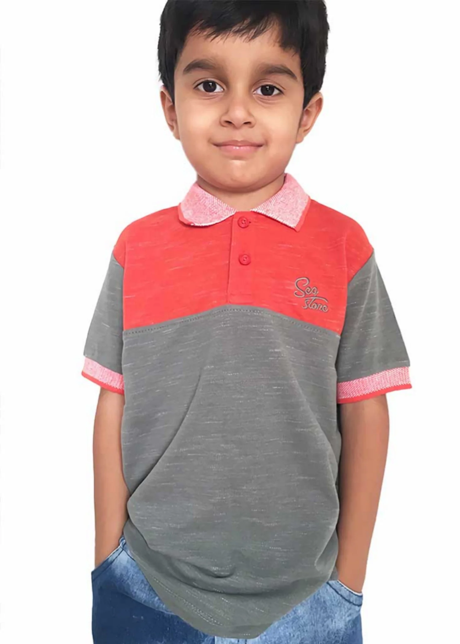 cotton Polo Shirt in Green, orange