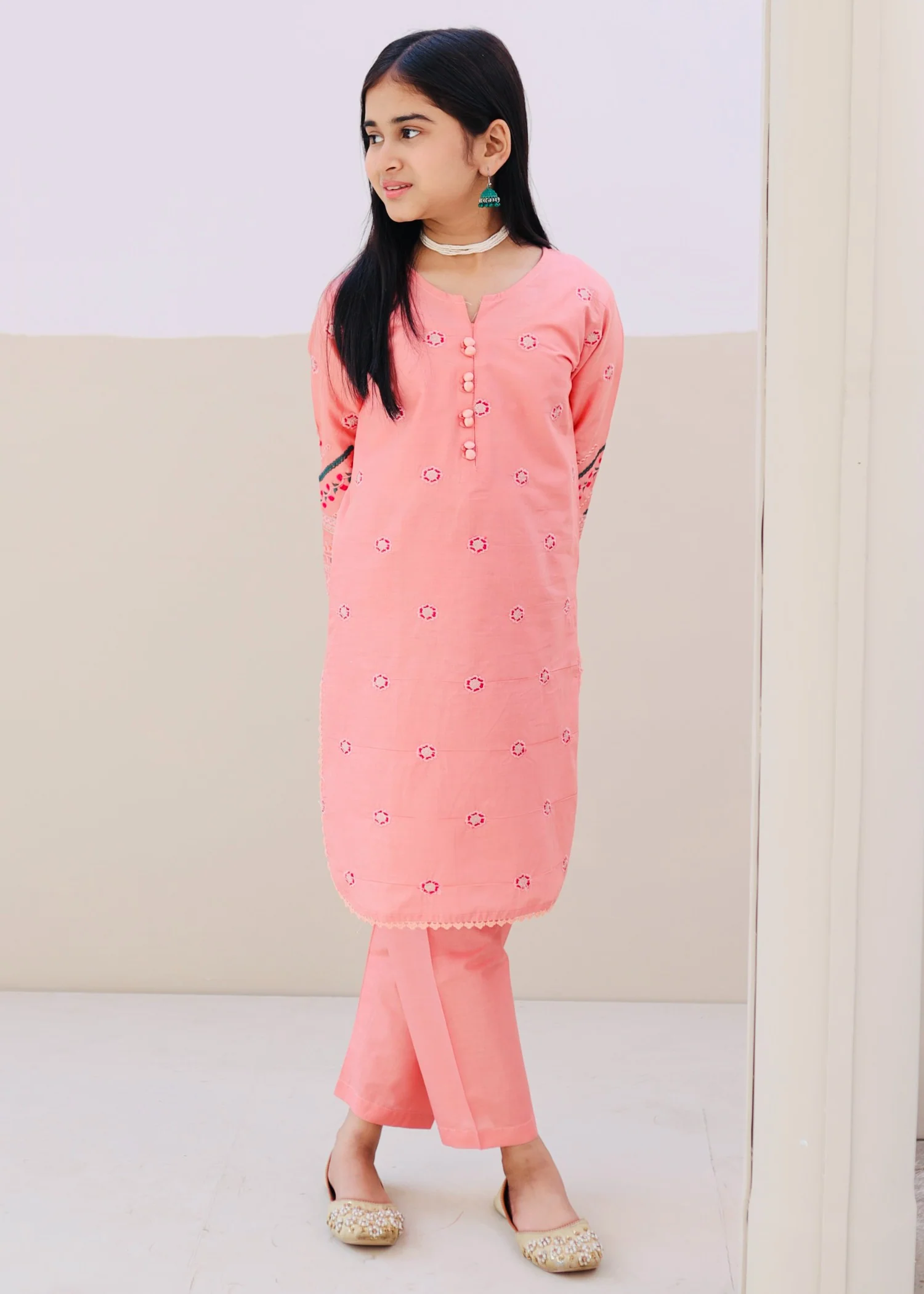 cotton Kurta Set in Peach pink - view 4