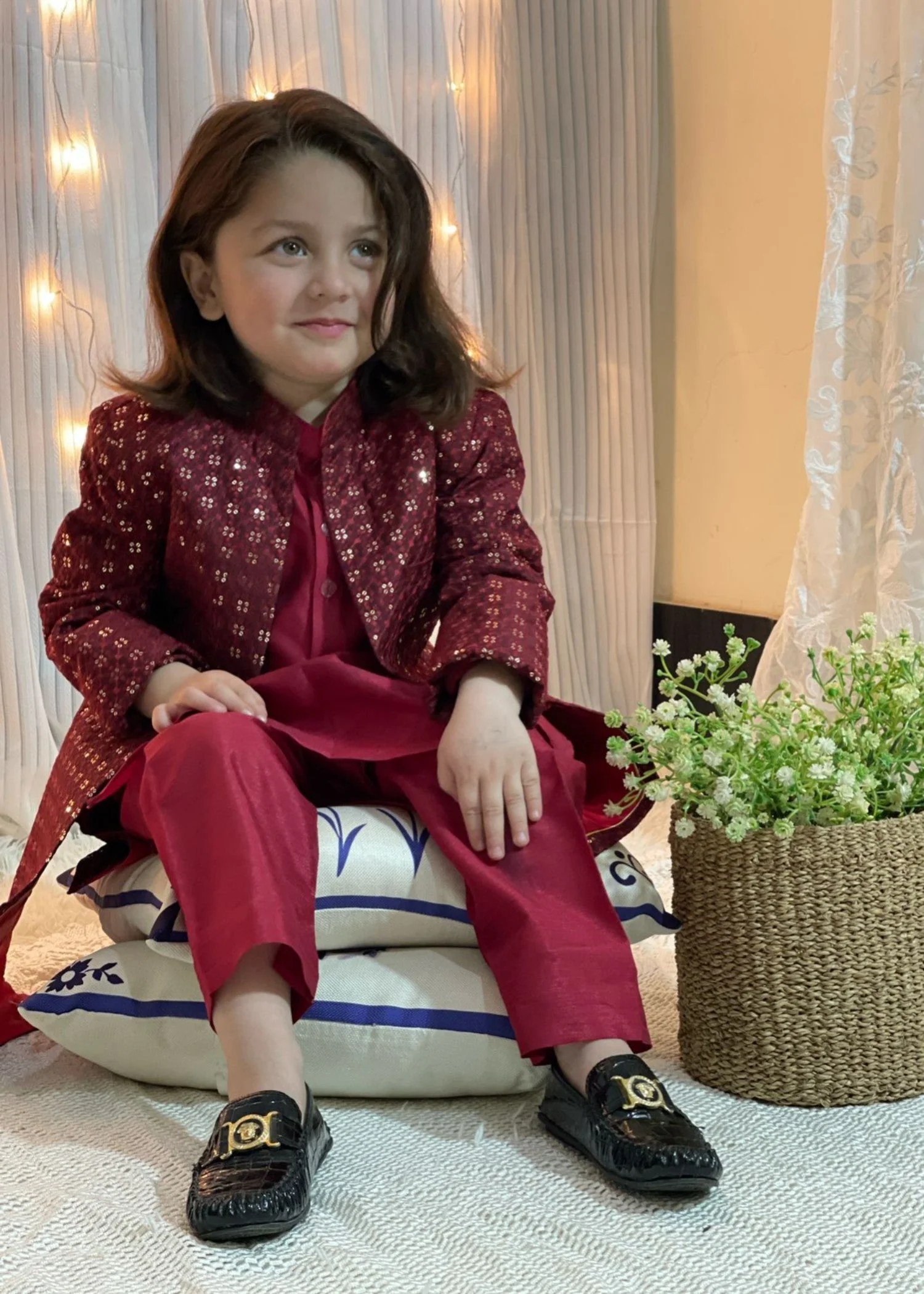 jamawar Sherwani in Red - view 3