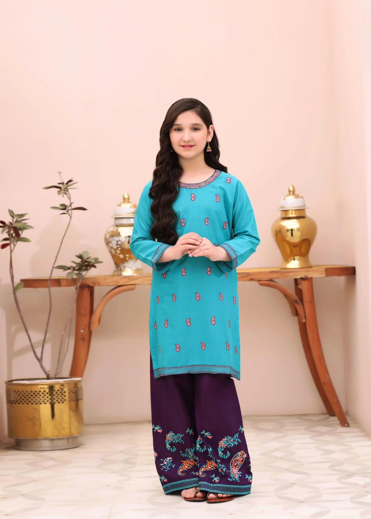 cotton Kurta Set in Turquoise - view 8