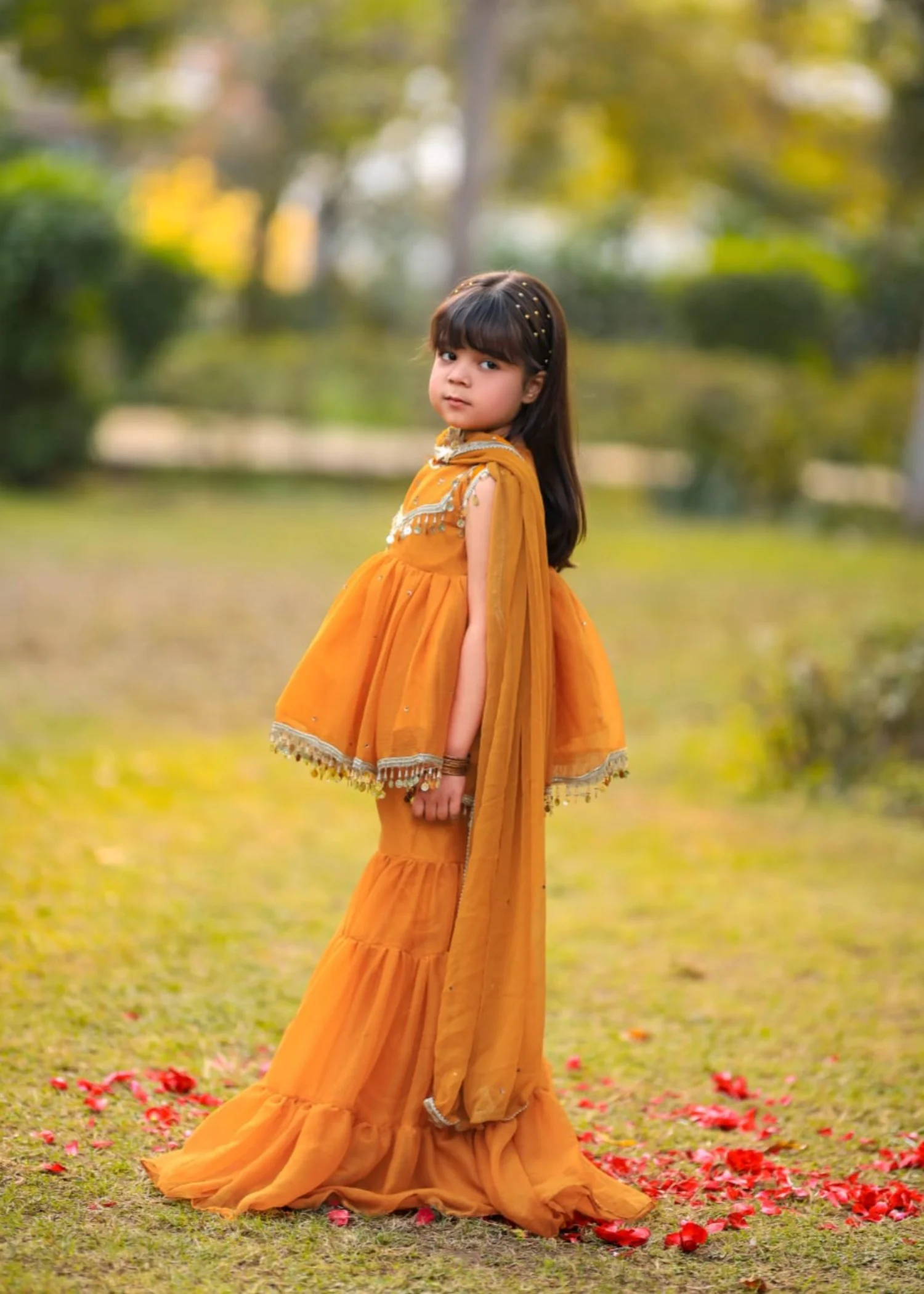 chiffon Gharara in Mari gold - view 3