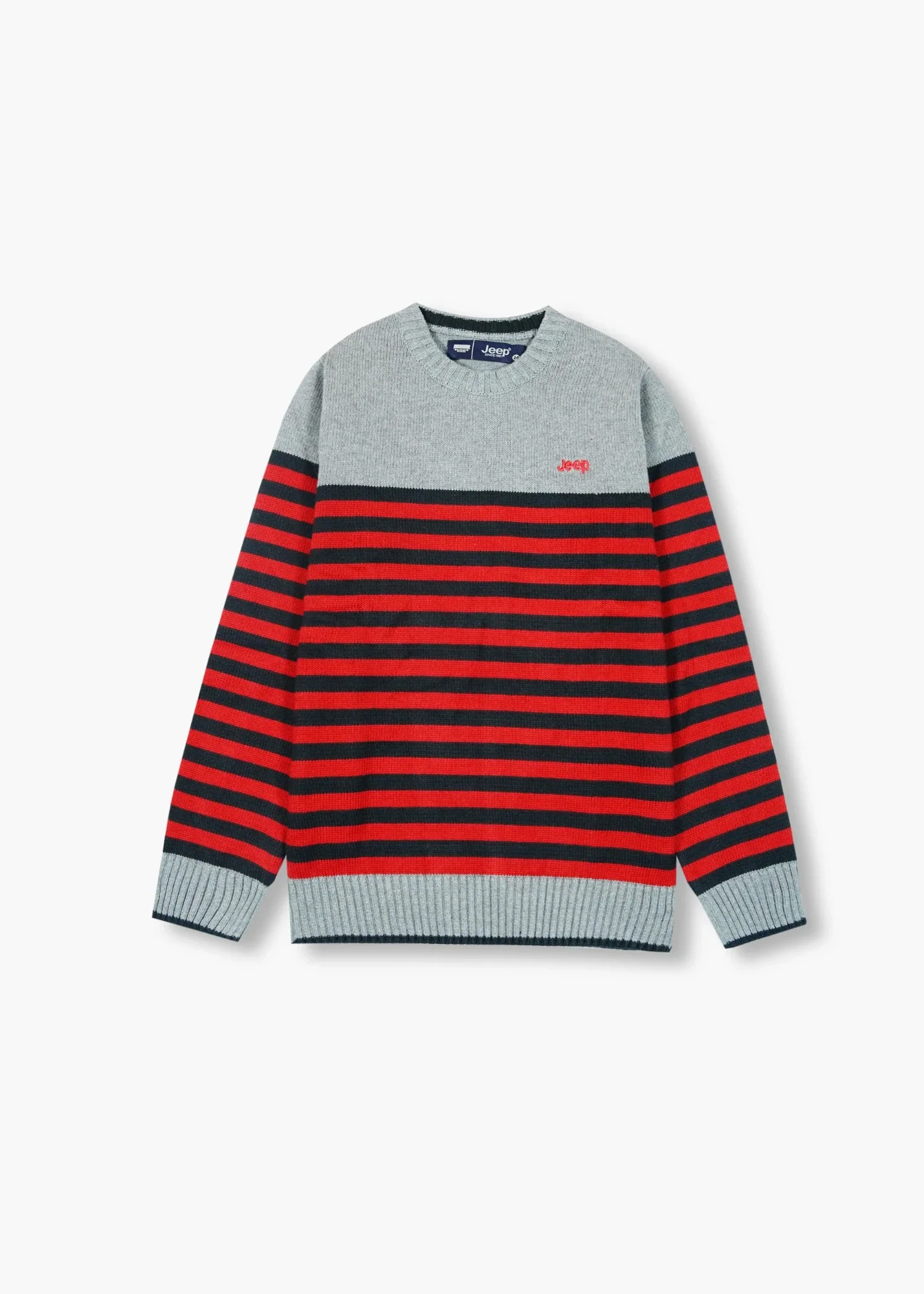 cotton Sweater in Grey, red