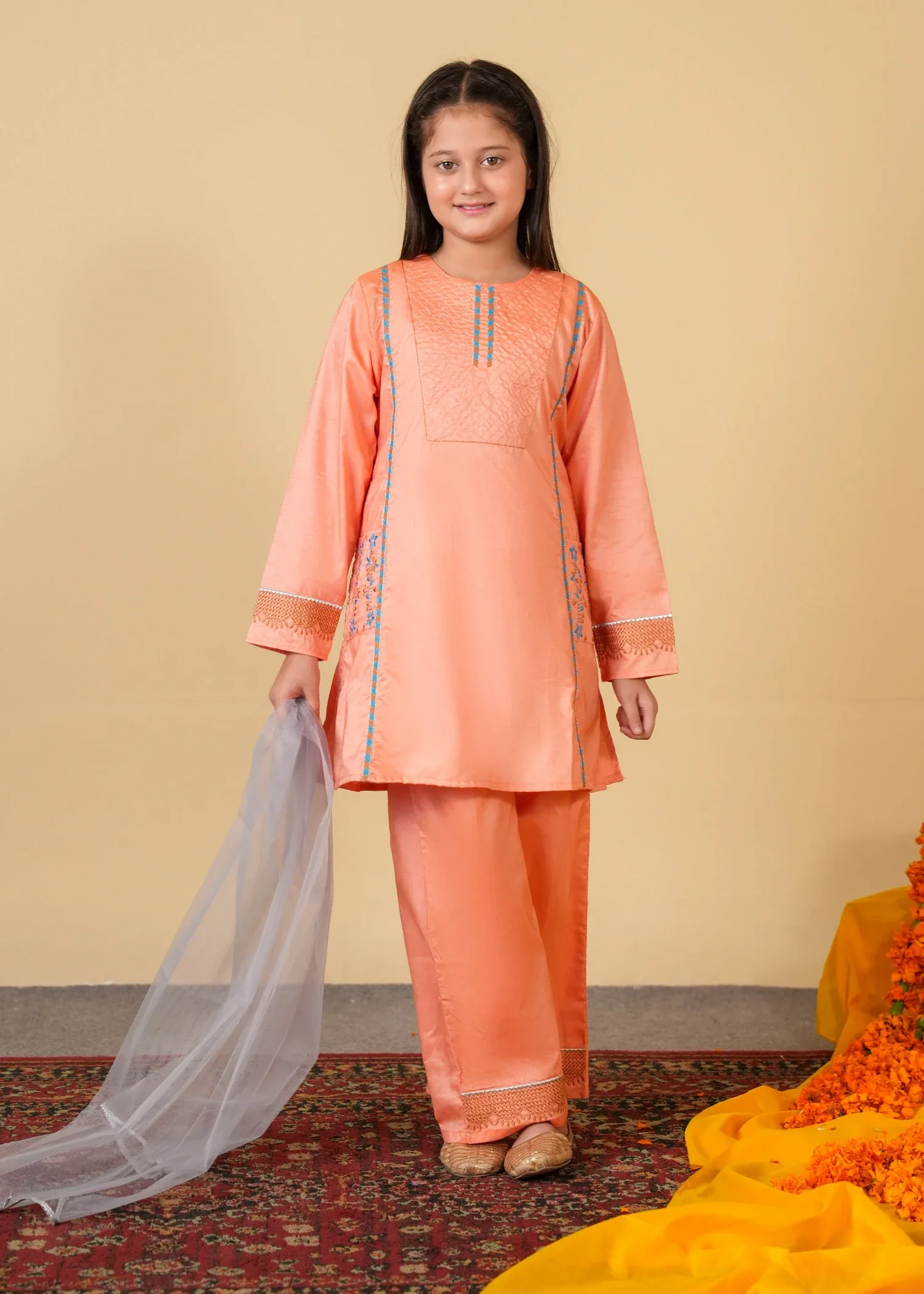 cotton Kurta Set in Peach pink - view 4
