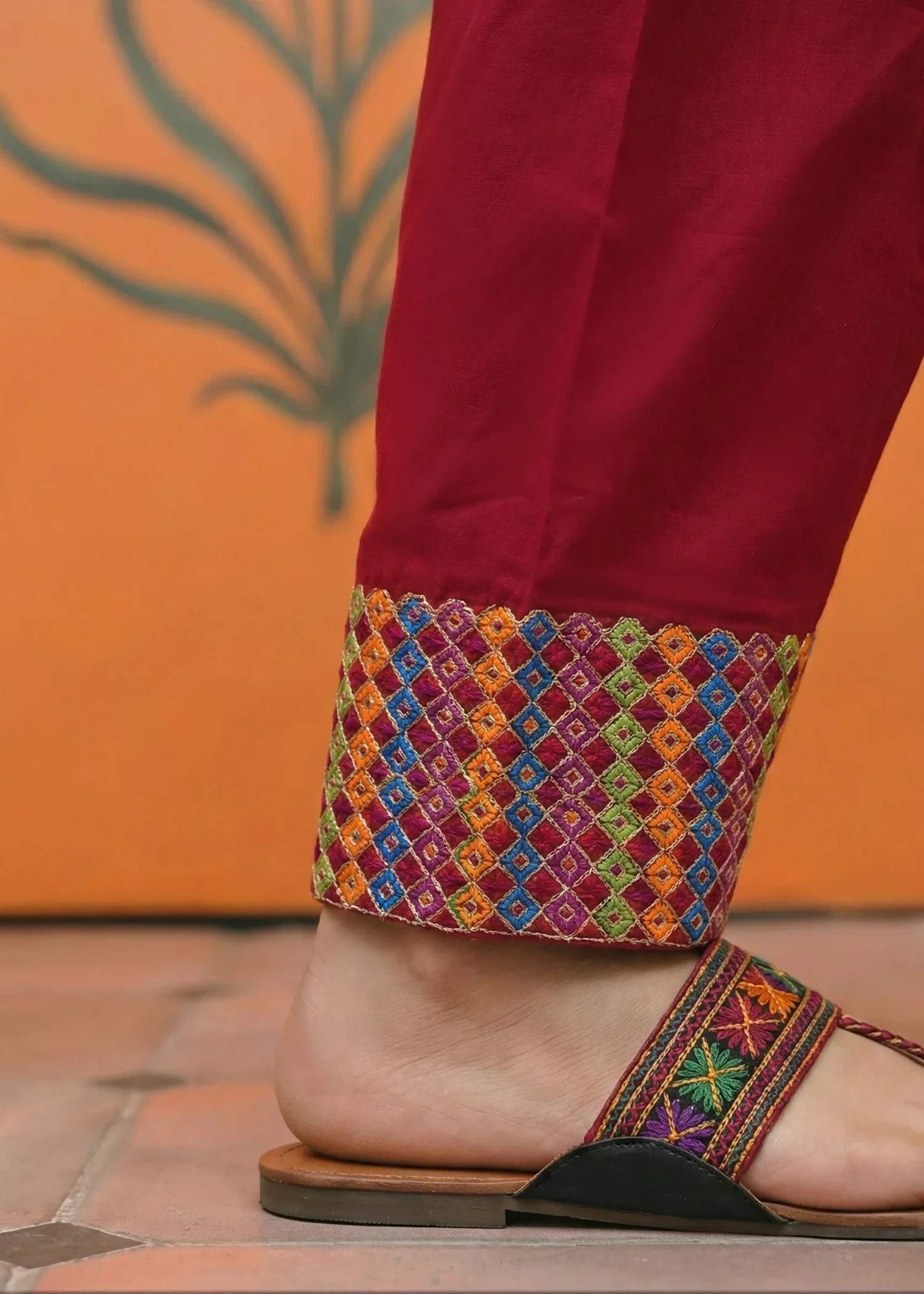 cotton Kurta Set in Maroon - view 8